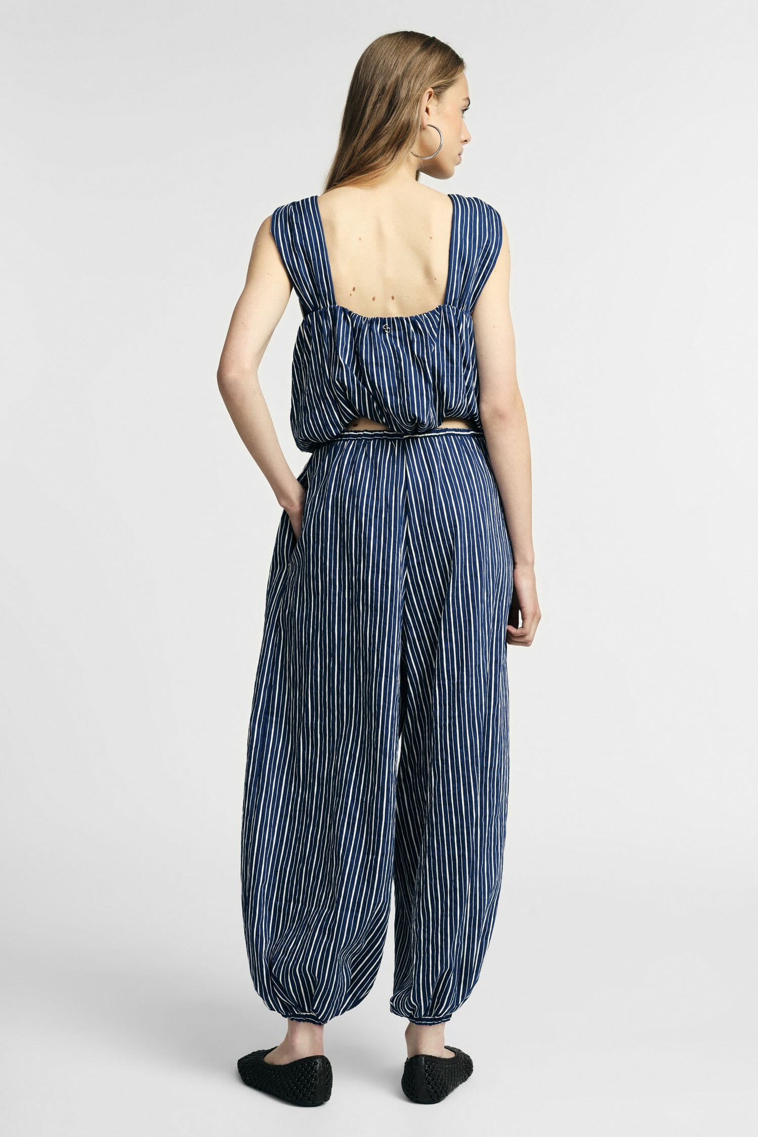 Wide Striped Trousers With Drawstring Waist Please