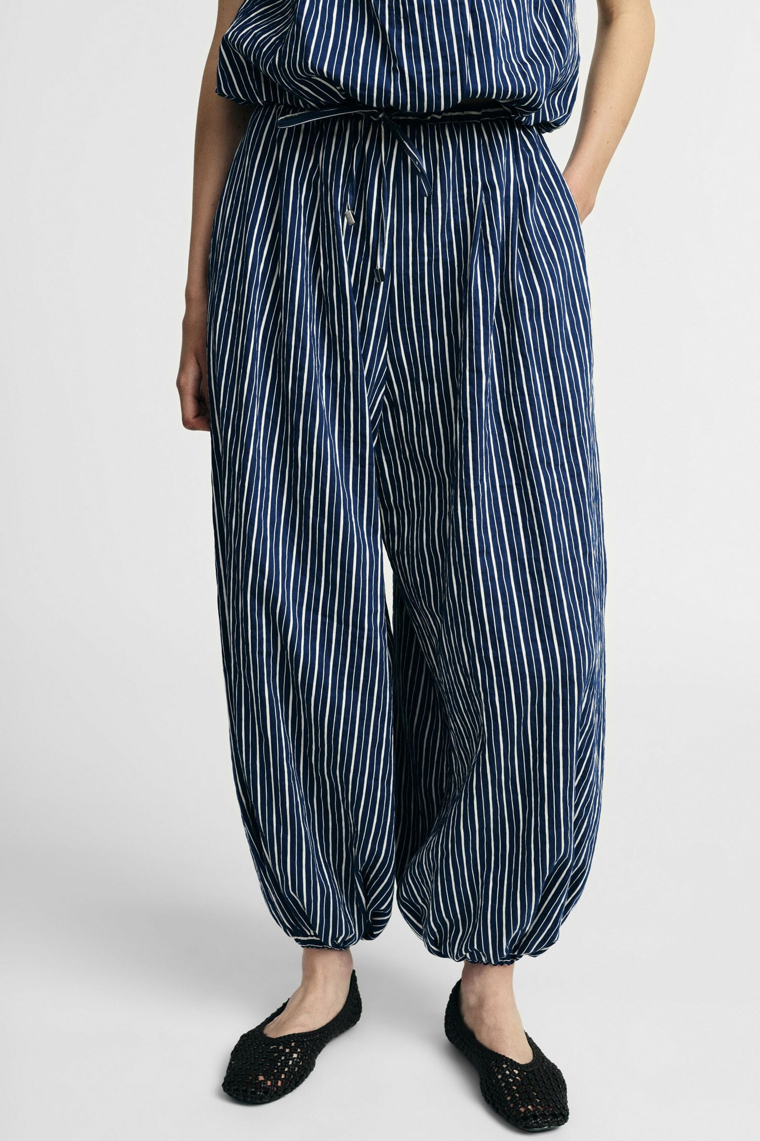 Wide Striped Trousers With Drawstring Waist Please