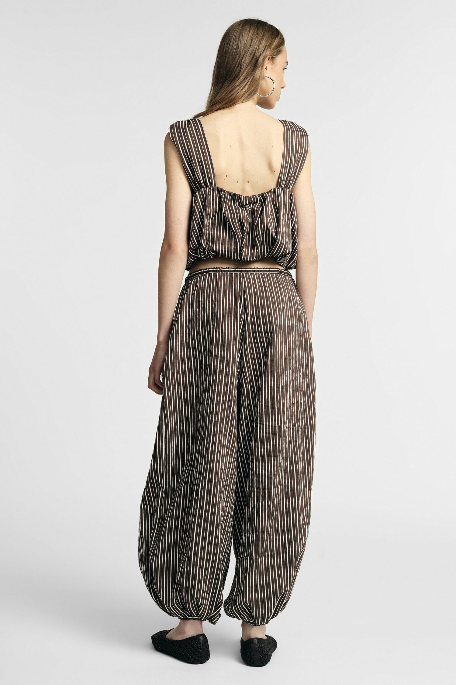 Wide Striped Trousers With Drawstring Waist Please