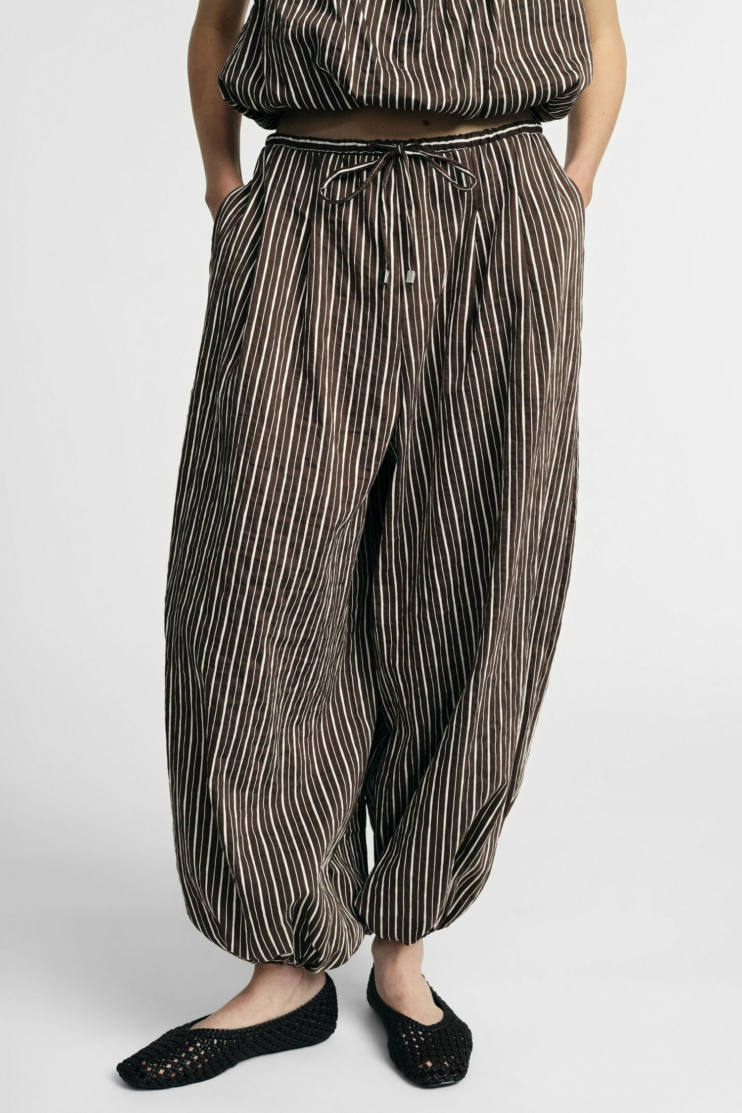 Wide Striped Trousers With Drawstring Waist Please