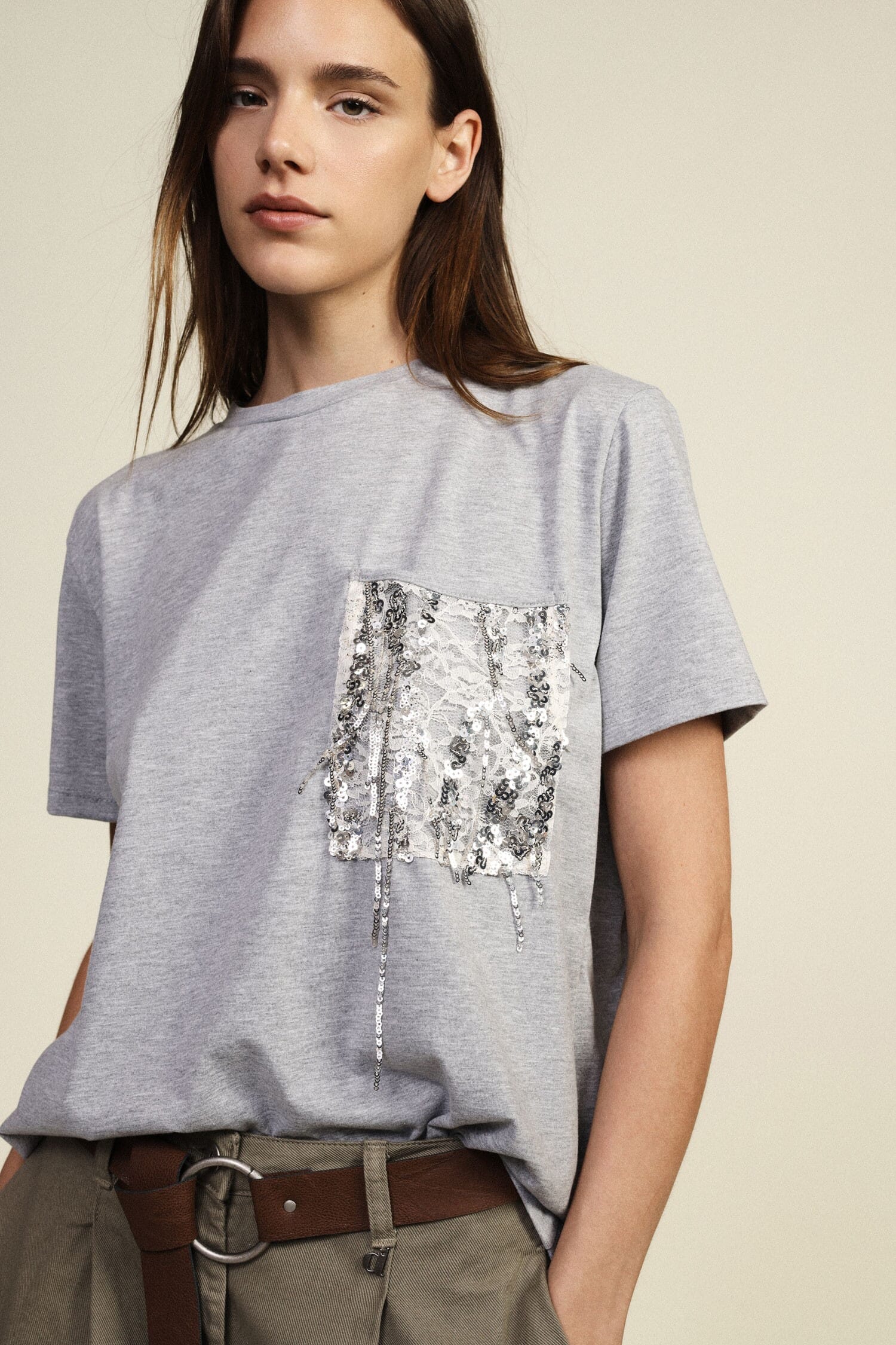 T-Shirt A Maniche Corte Con Taschino E Paillettes Dixie