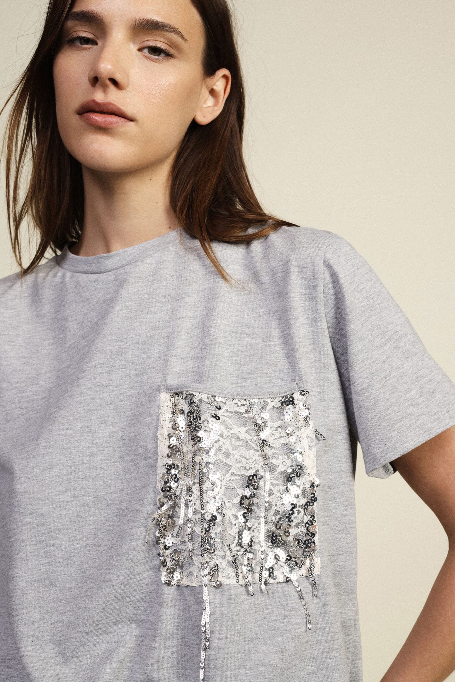 T-Shirt A Maniche Corte Con Taschino E Paillettes Dixie