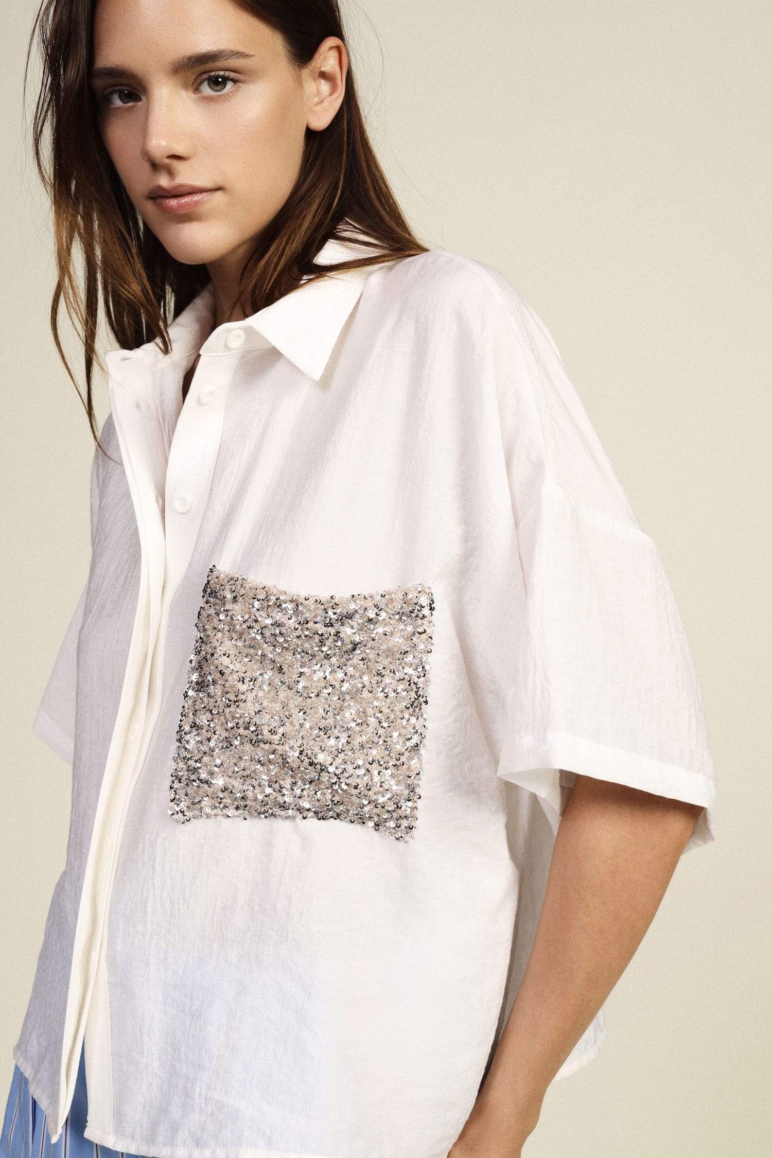 Boxy Shirt With Short Sleeves And Sequins Pocket Dixie