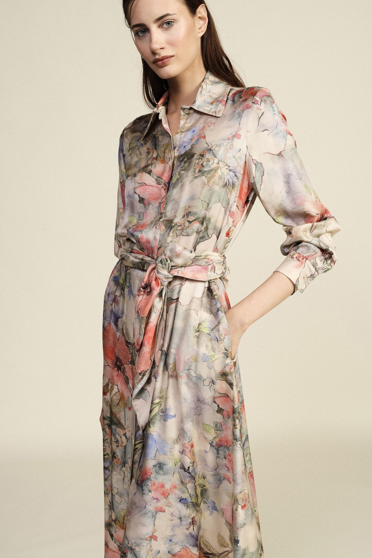 Robe longue Imprimé floral Tissu Ceinture Dixie