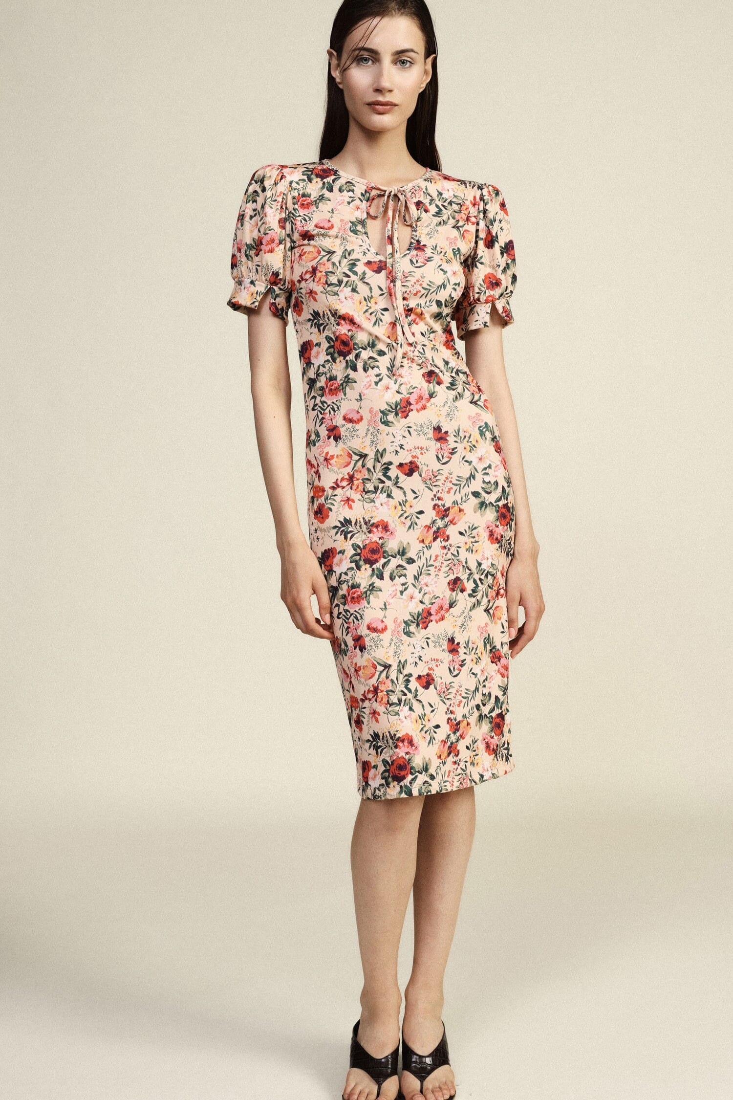 Floral Print Midi Dress With Short Sleeves Dixie