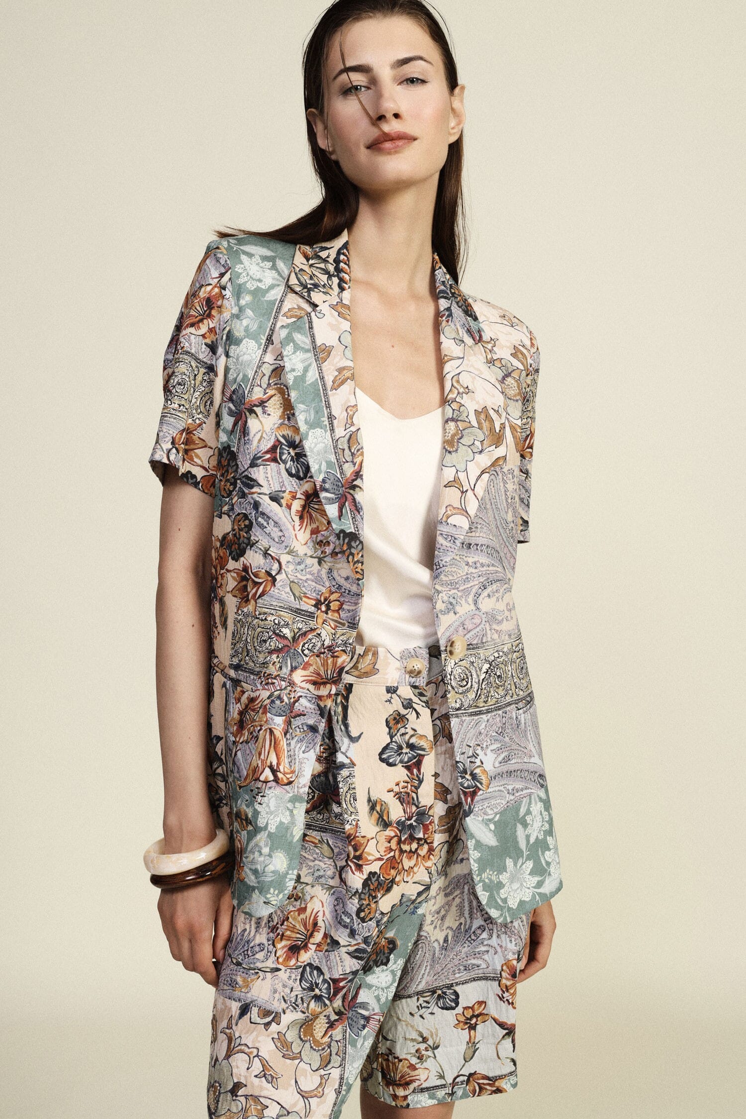 Veste-chemise fantaisie patchwork à manches courtes Dixie