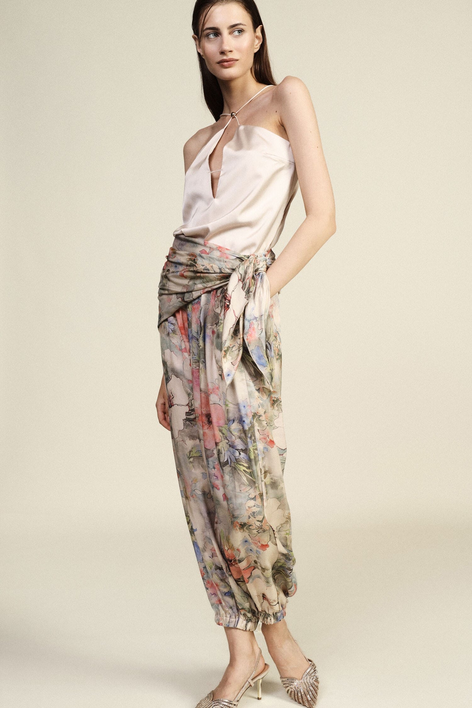 Pantaloni Jogging Fantasia Floreale Con Cintura Annodata Dixie