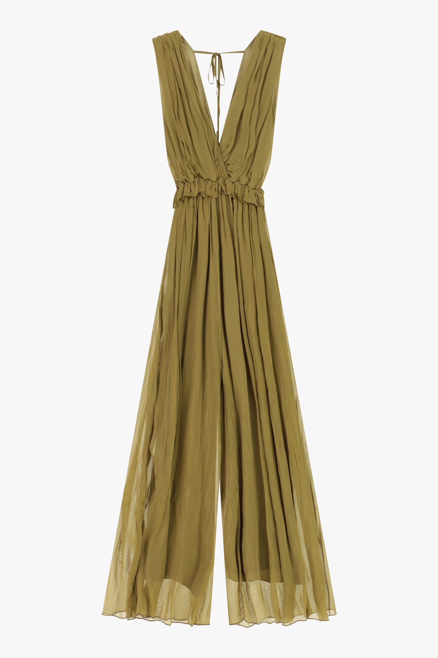 Long Jumpsuit With Deep Neckline And Curled Belt Dixie
