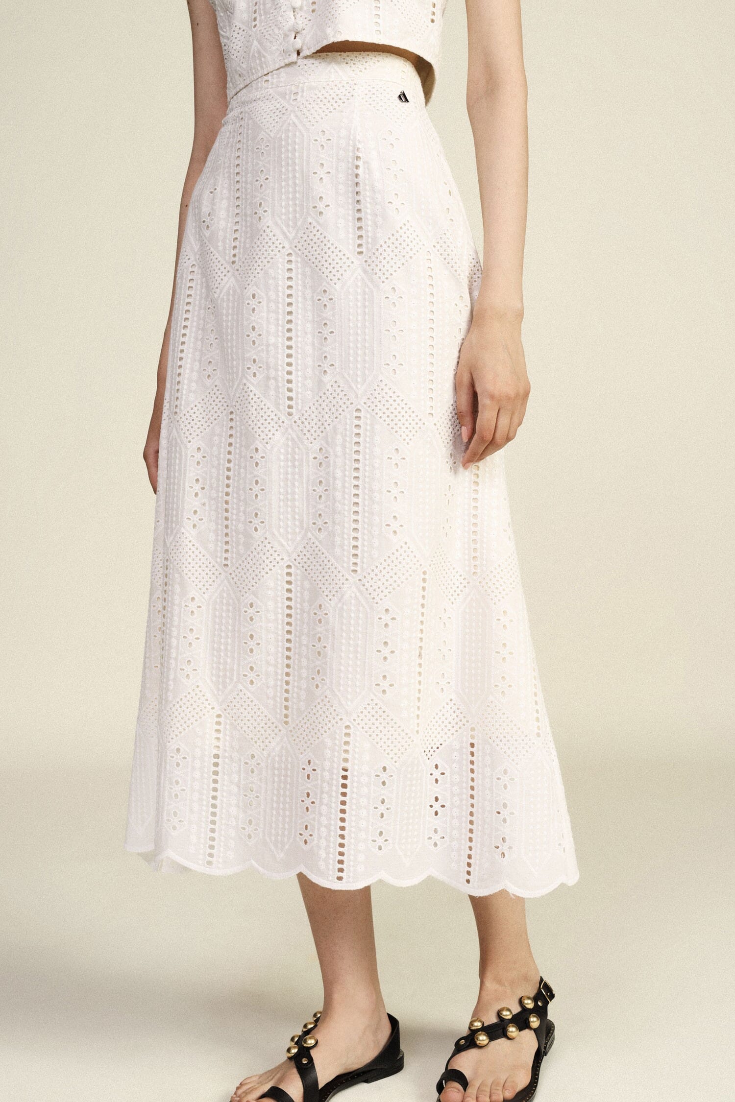 Dixie - Jupe midi perforée à broderie circulaire