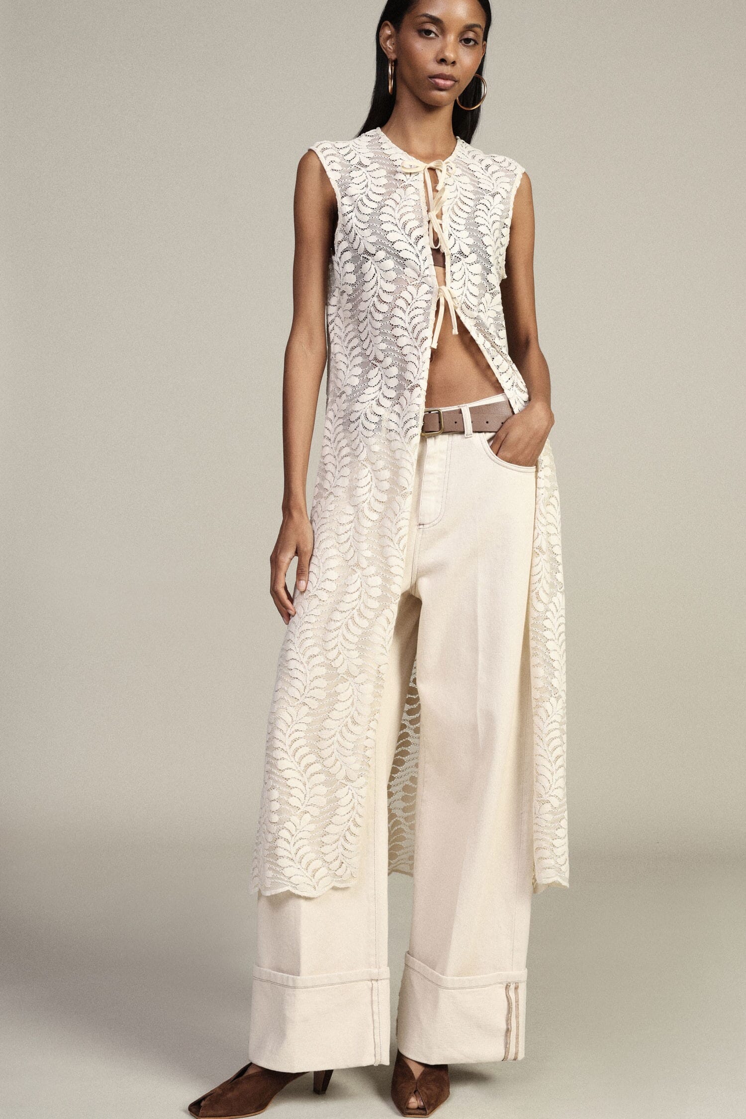 Gilet long perforé sans manches avec laçage Dixie