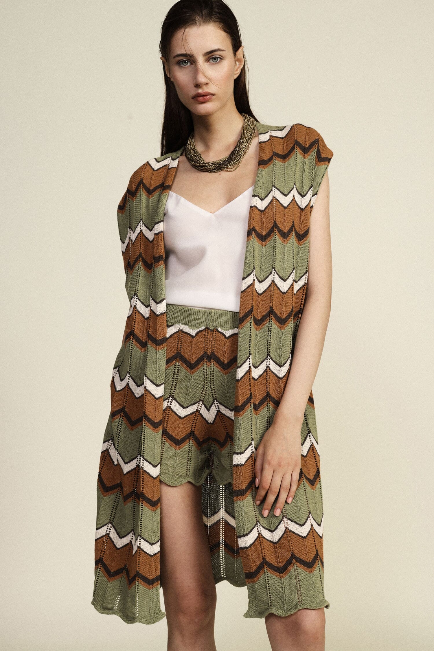 Gilet sans manches avec motif en zigzag et bordure ondulée Dixie