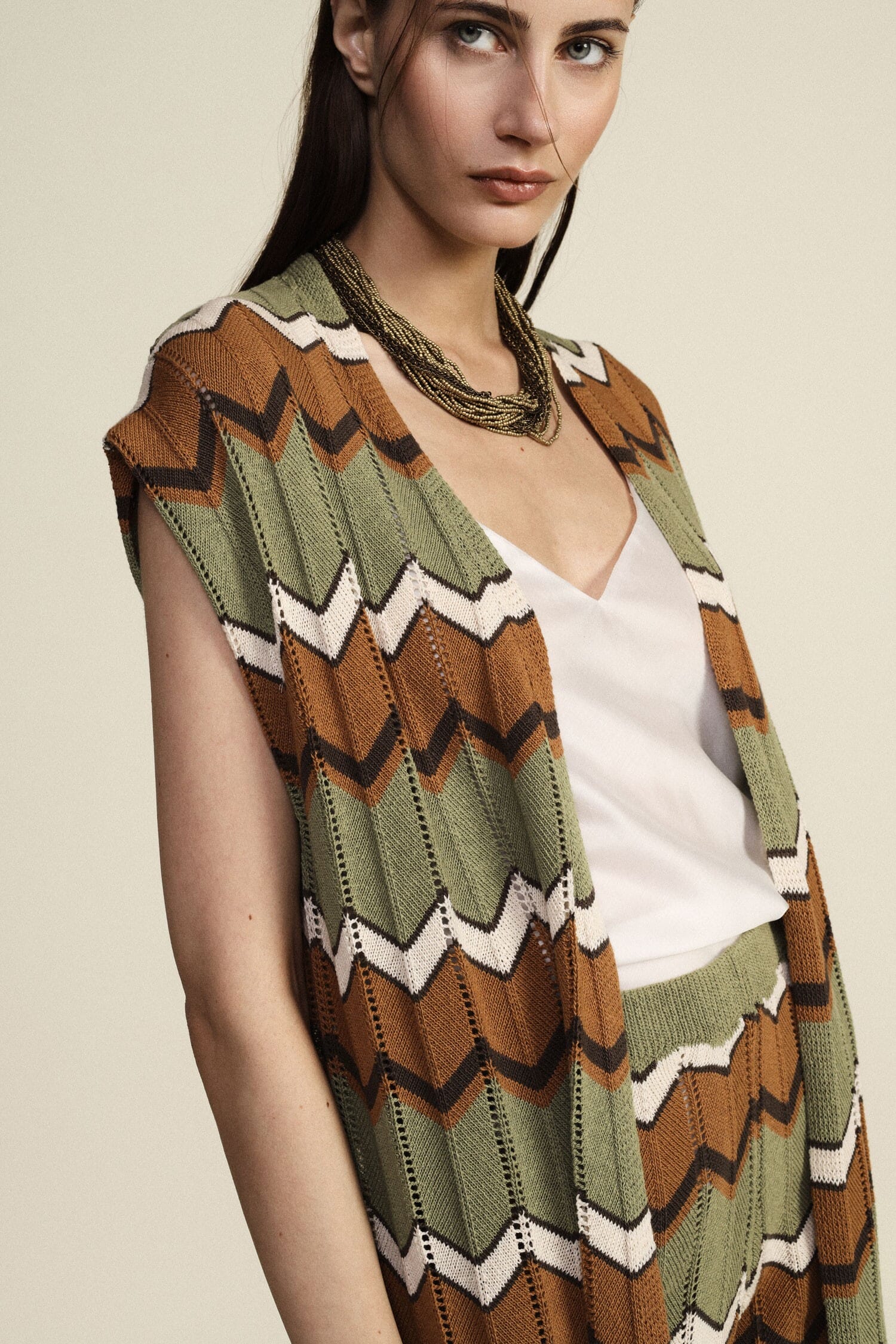 Gilet sans manches avec motif en zigzag et bordure ondulée Dixie