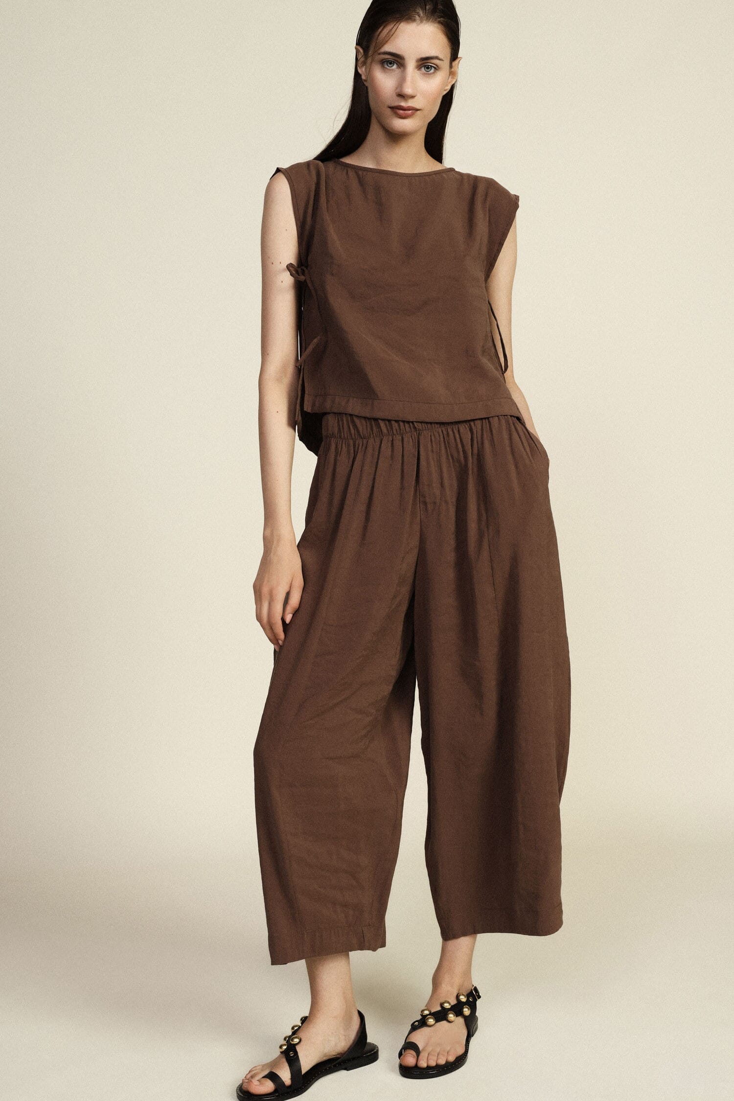 Palazzo Trousers Cropped Elasticated Waist Dixie