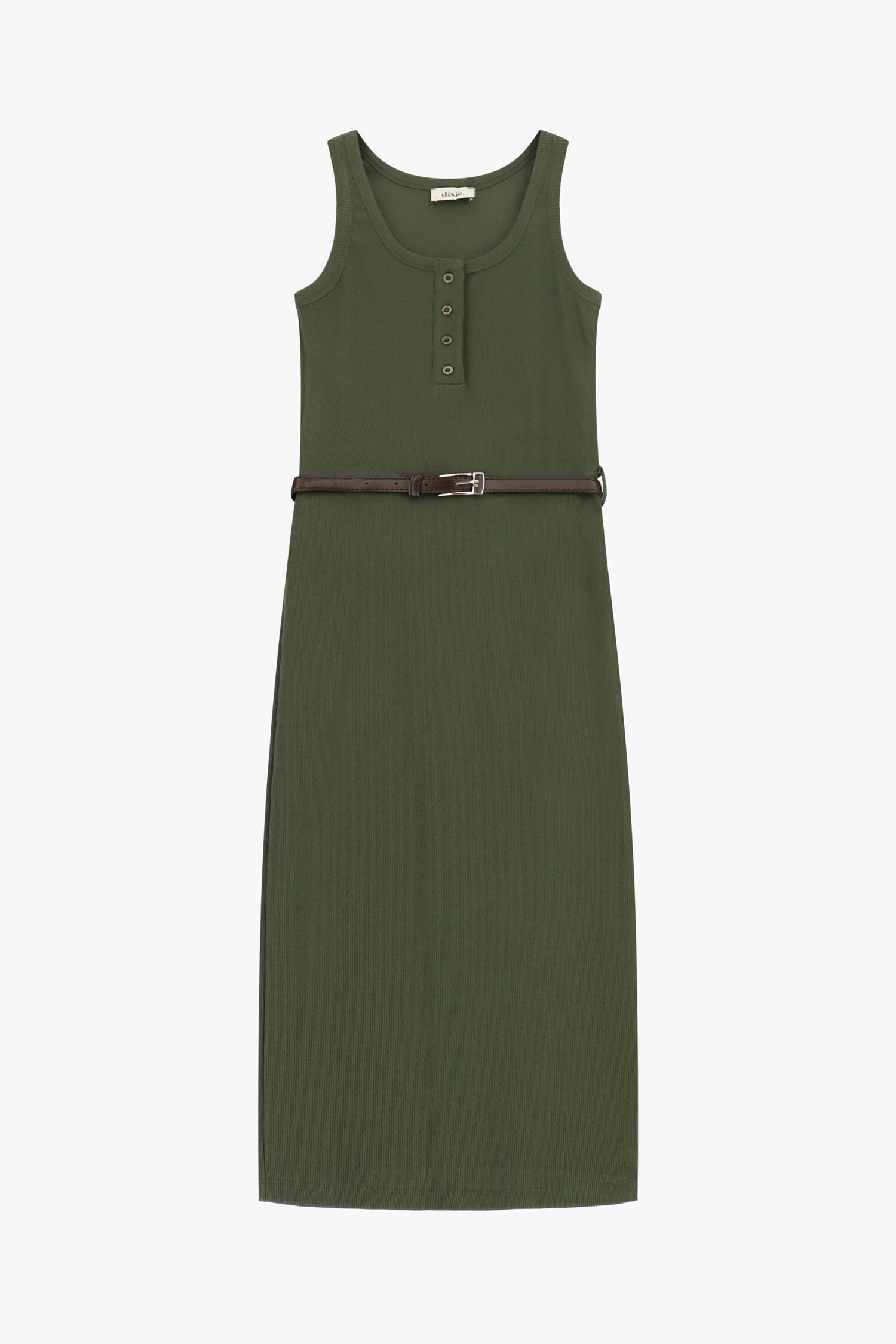 Vestito Midi Smanicato Con Bottoni E Cintura Dixie