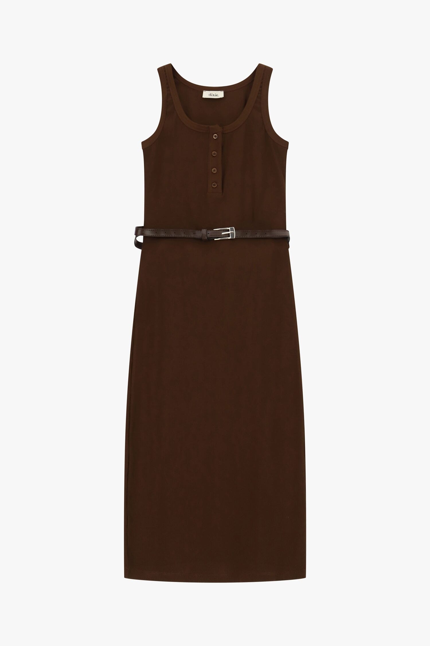 Vestito Midi Smanicato Con Bottoni E Cintura Dixie