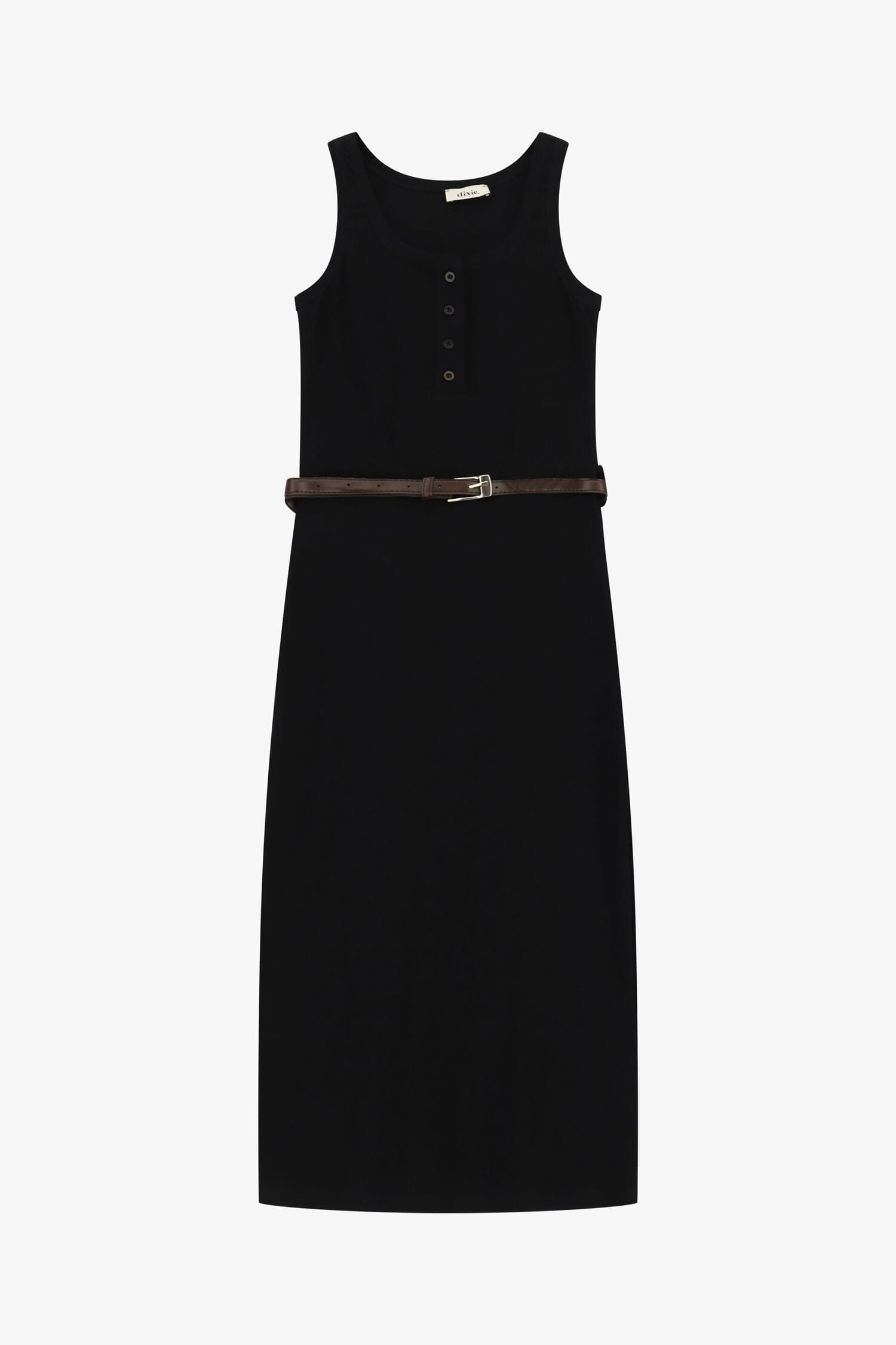 Vestito Midi Smanicato Con Bottoni E Cintura Dixie