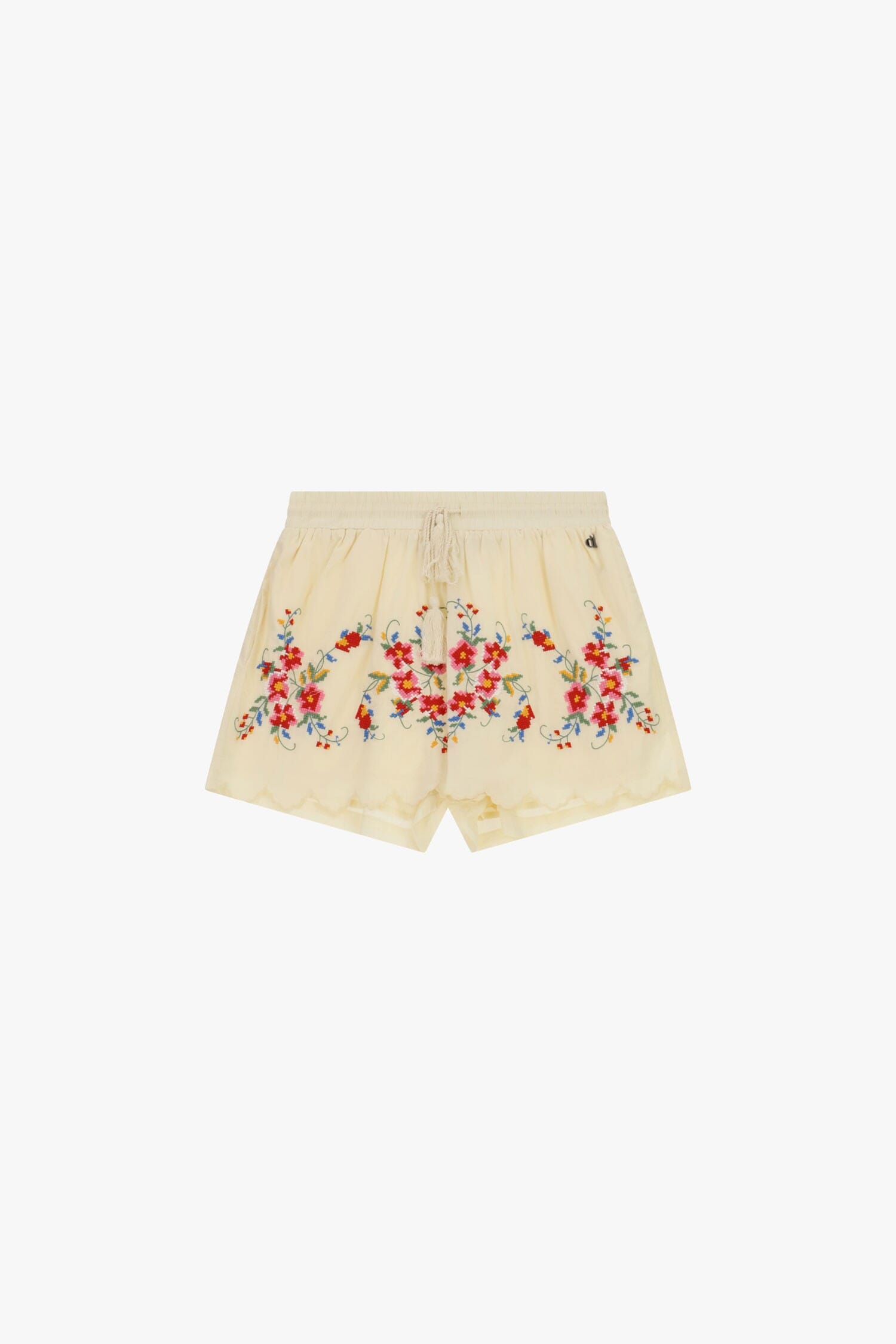 Short à coupe régulière avec broderie florale et bordure ondulée Dixie
