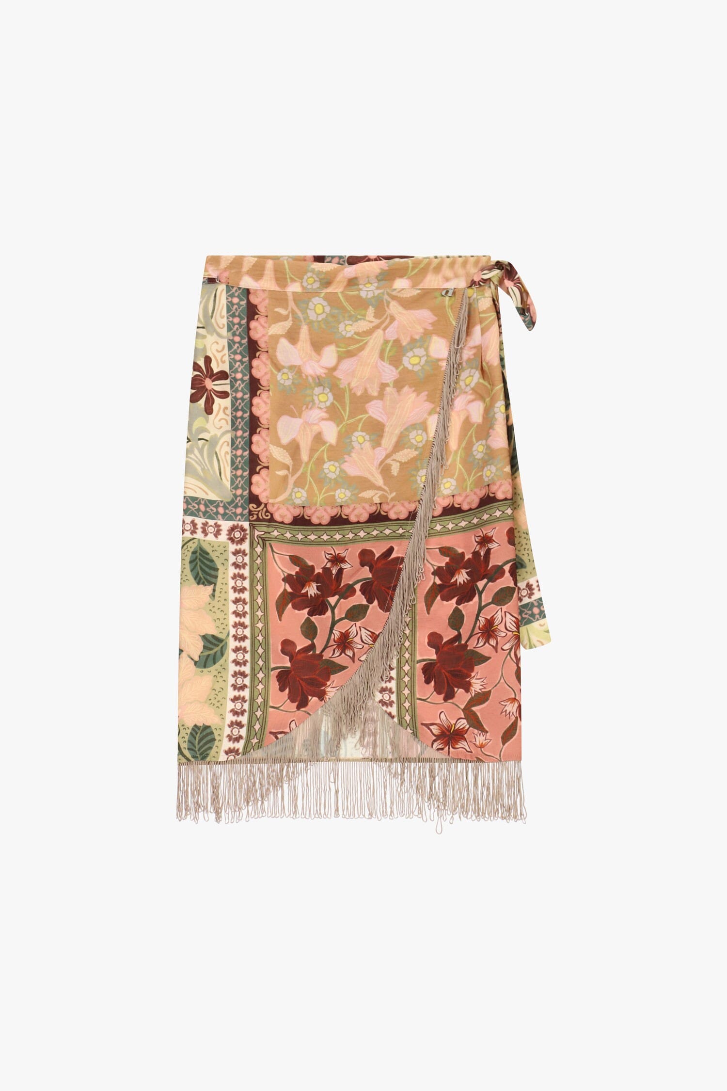 Jupe midi portefeuille avec imprimé patchwork et franges Dixie