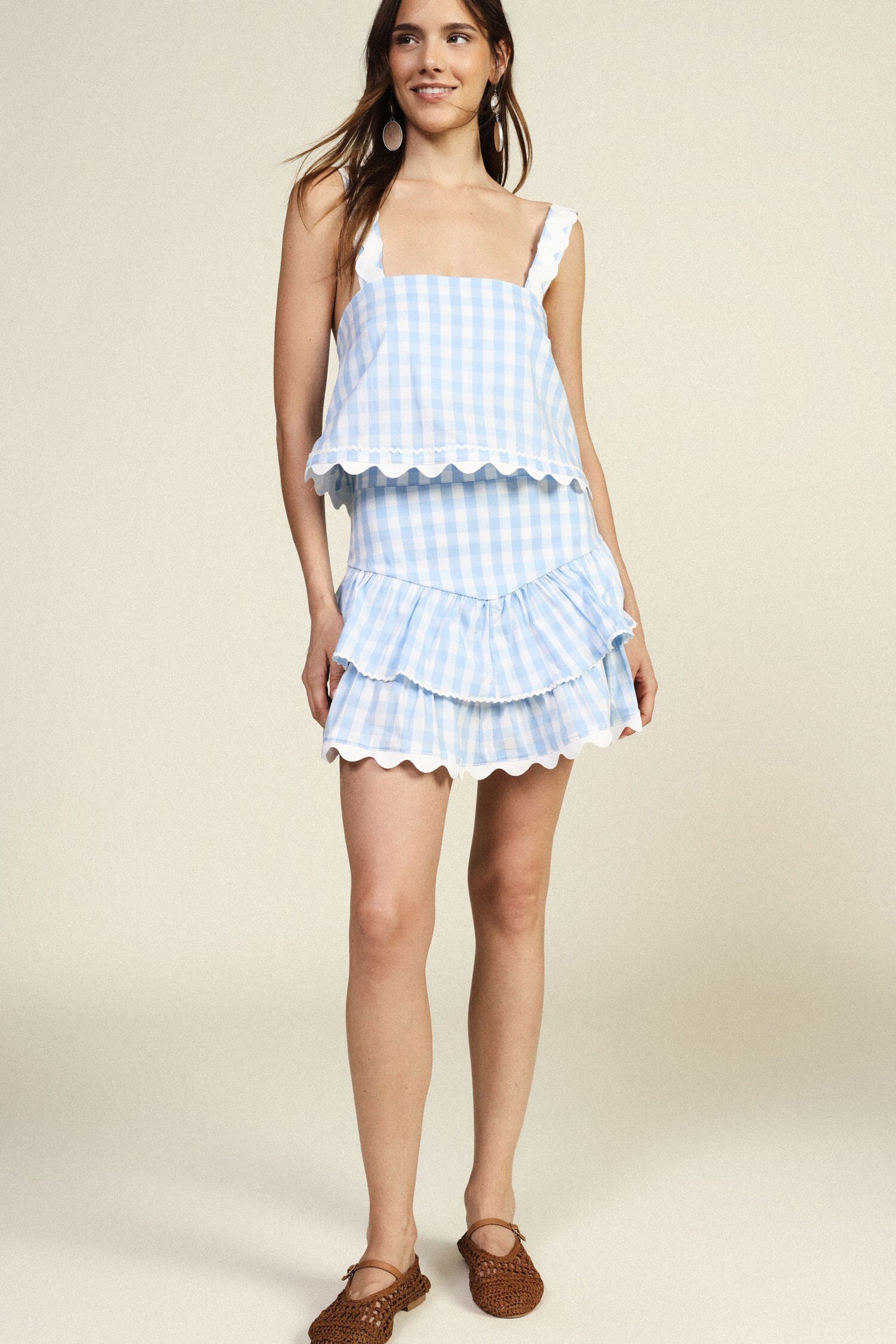 Dixie Curly Ruffle Check Short Skirt (jupe courte à carreaux)