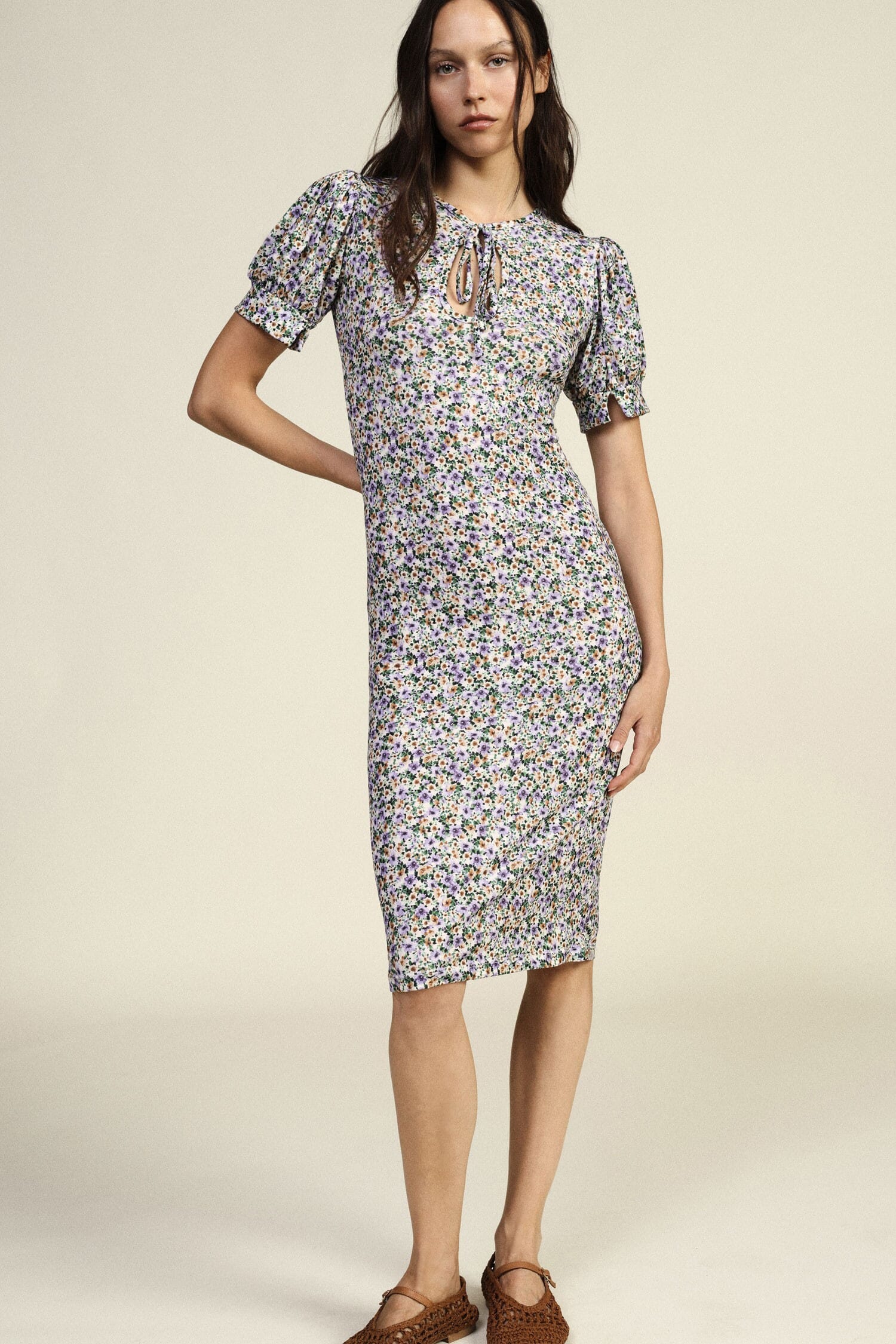 Floral Print Midi Dress With Short Sleeves Dixie