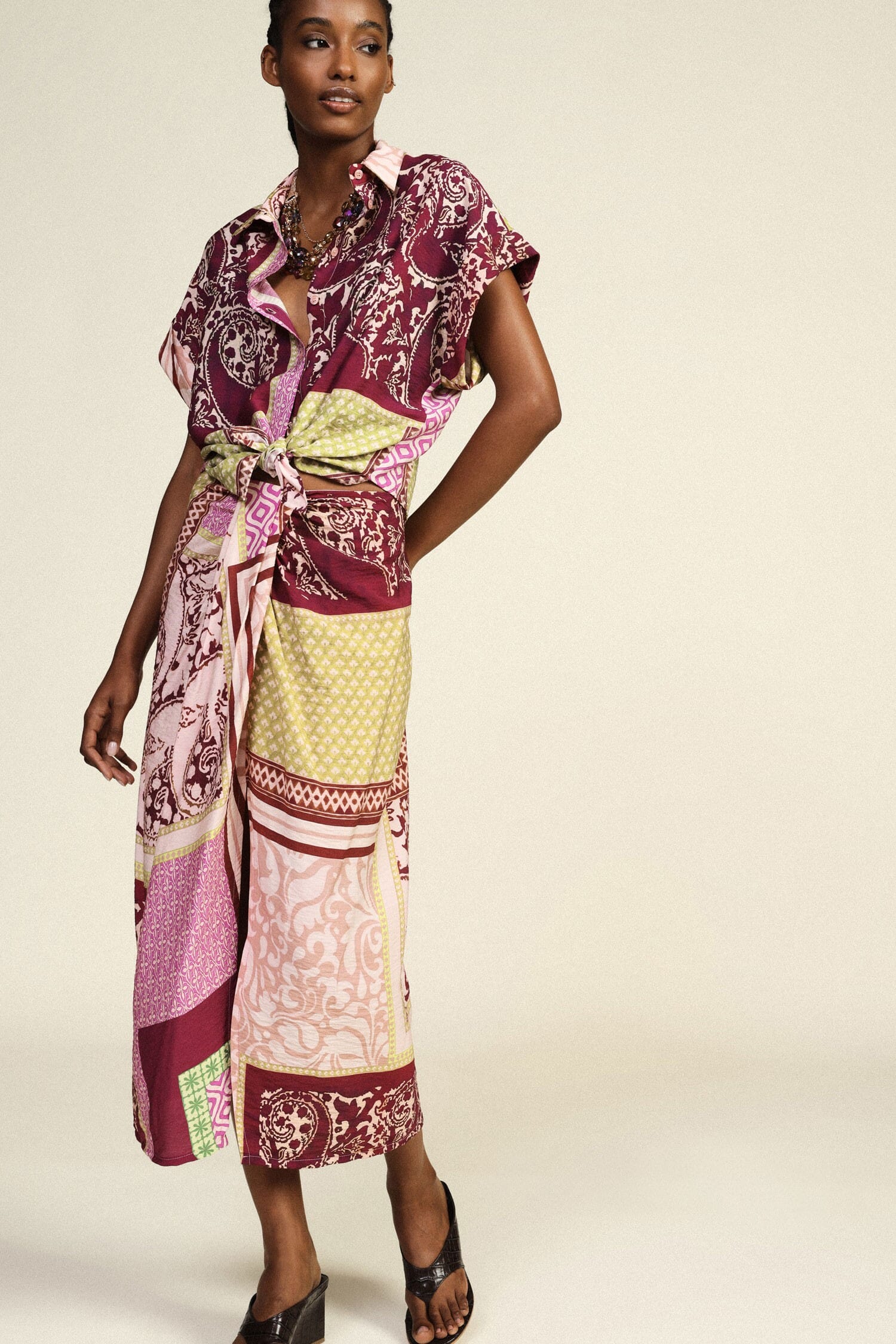 Gonna Midi Fantasia Patchwork Con Drappeggio Dixie