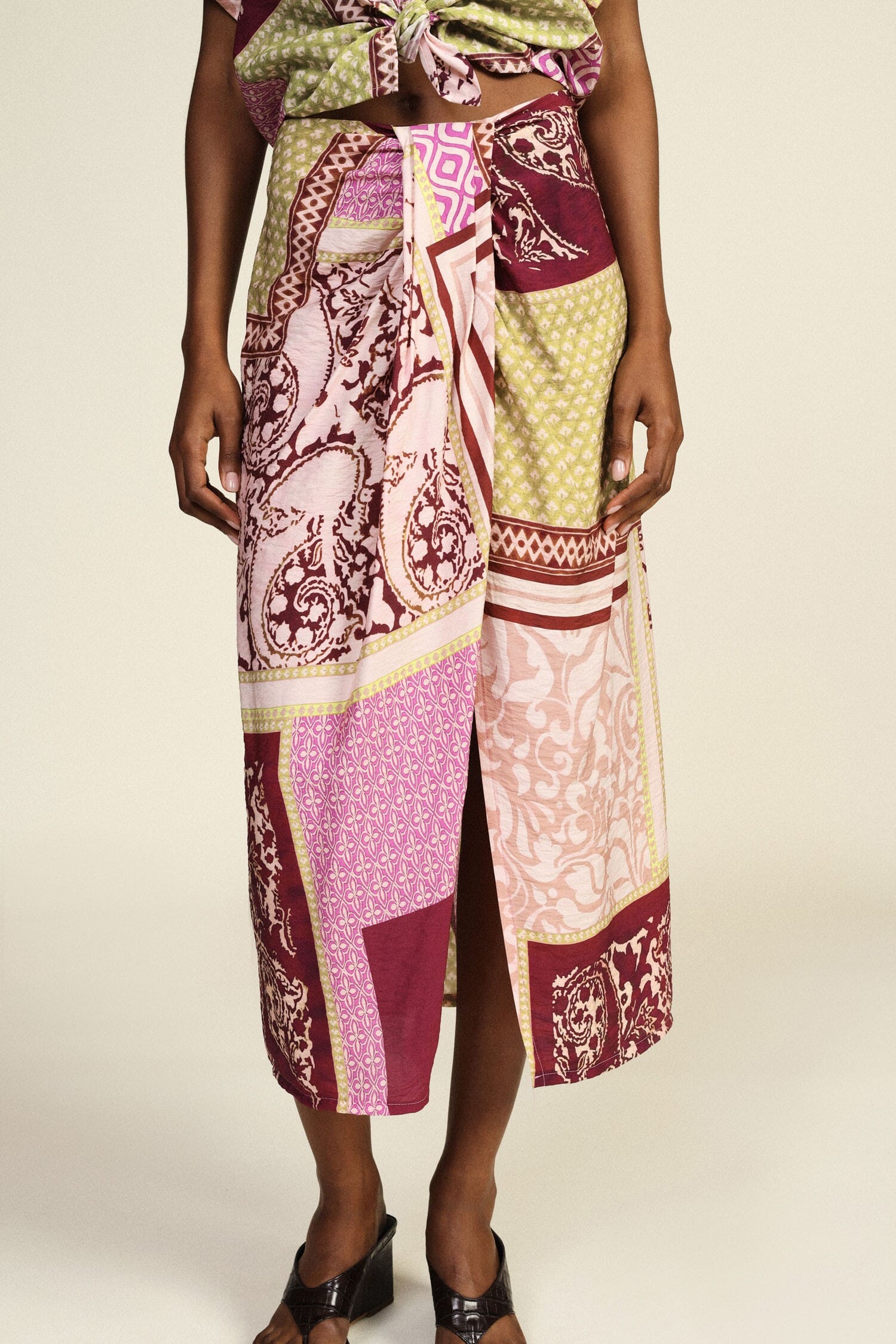 Gonna Midi Fantasia Patchwork Con Drappeggio Dixie