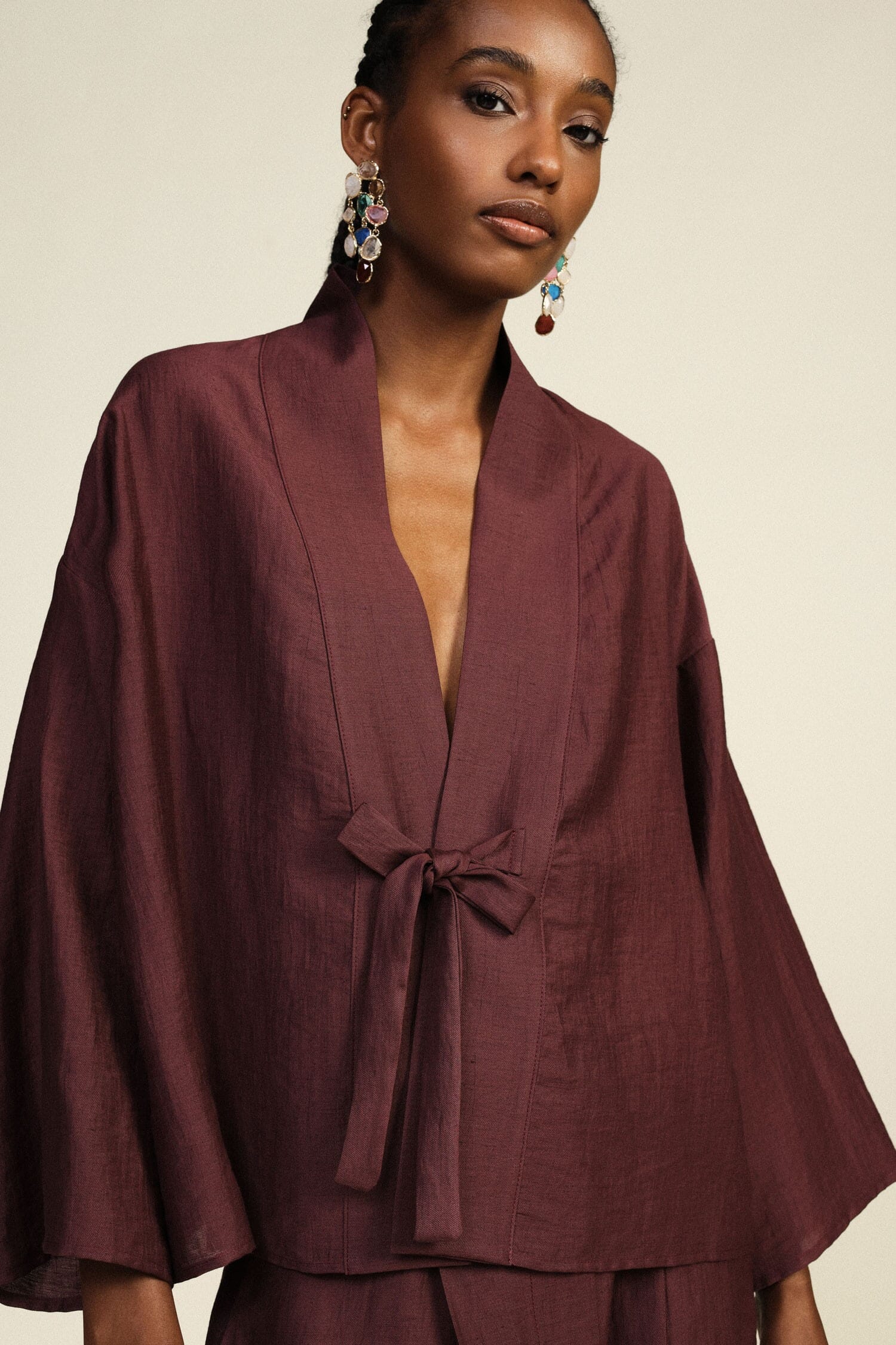 Short Fit Wide Blazer With Knotted Belt Dixie
