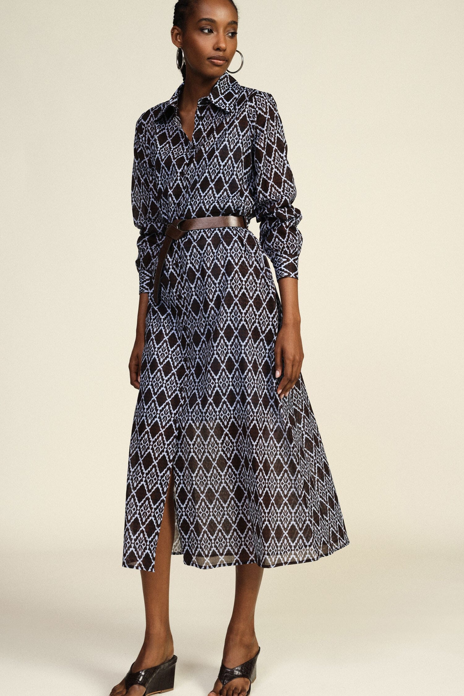 Robe longue Tissu imprimé géométrique Ceinture Dixie