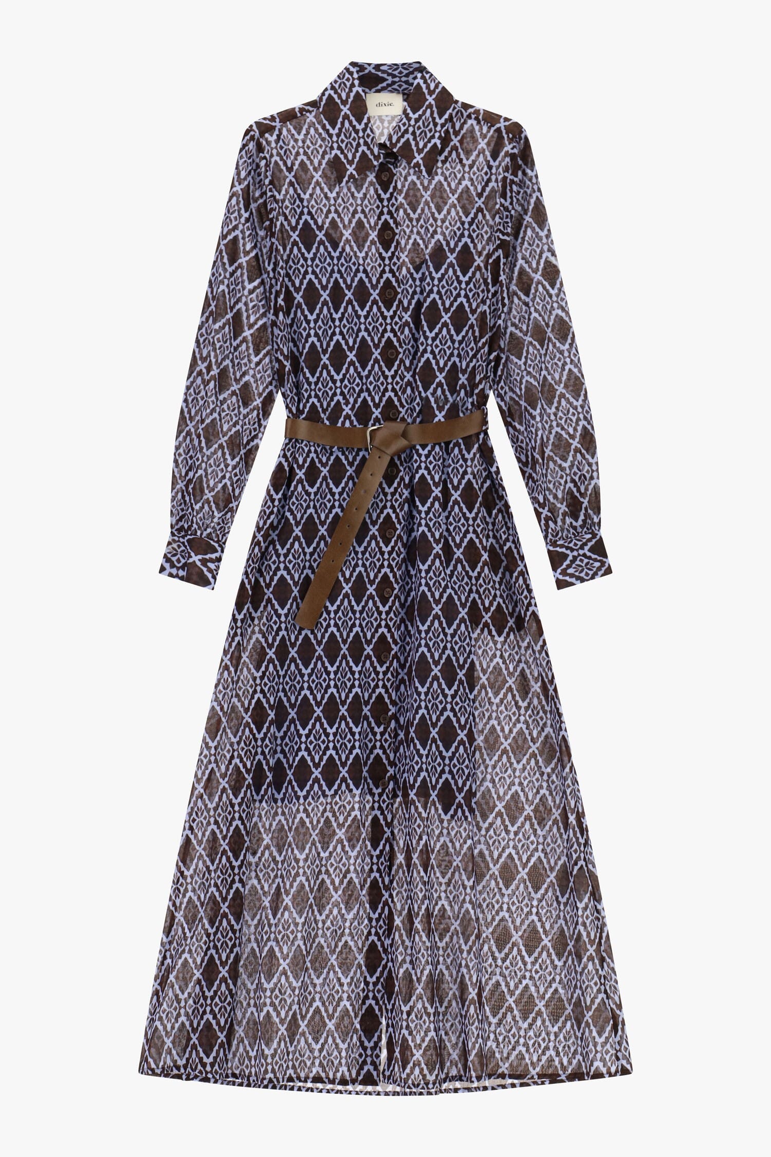 Long Dress Geometric Print Fabric Belt Dixie