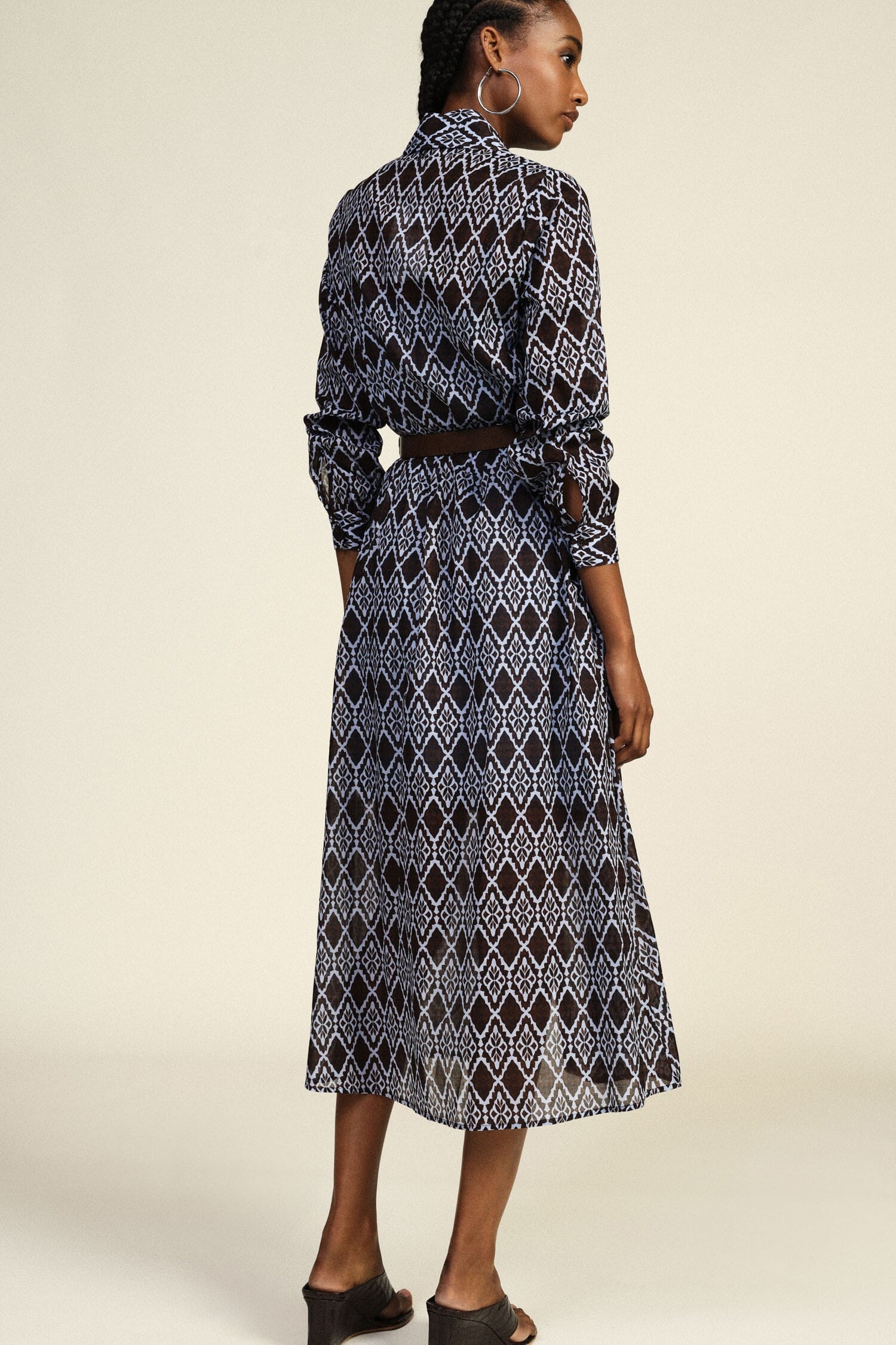 Long Dress Geometric Print Fabric Belt Dixie