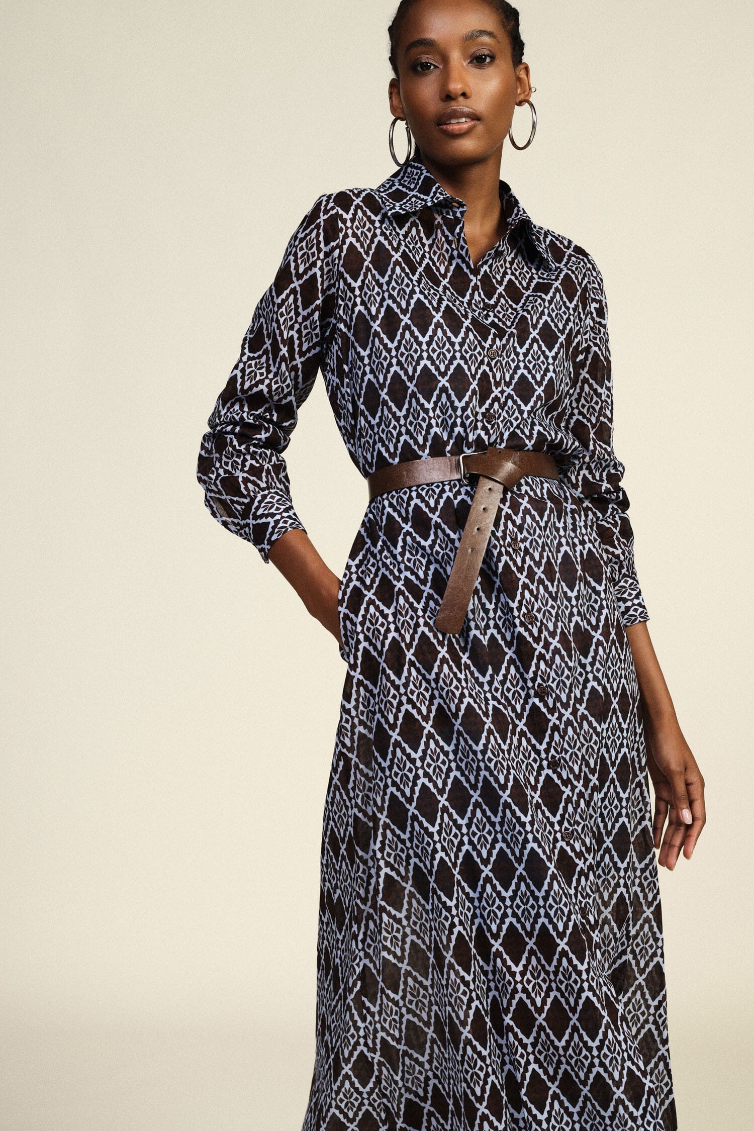 Long Dress Geometric Print Fabric Belt Dixie