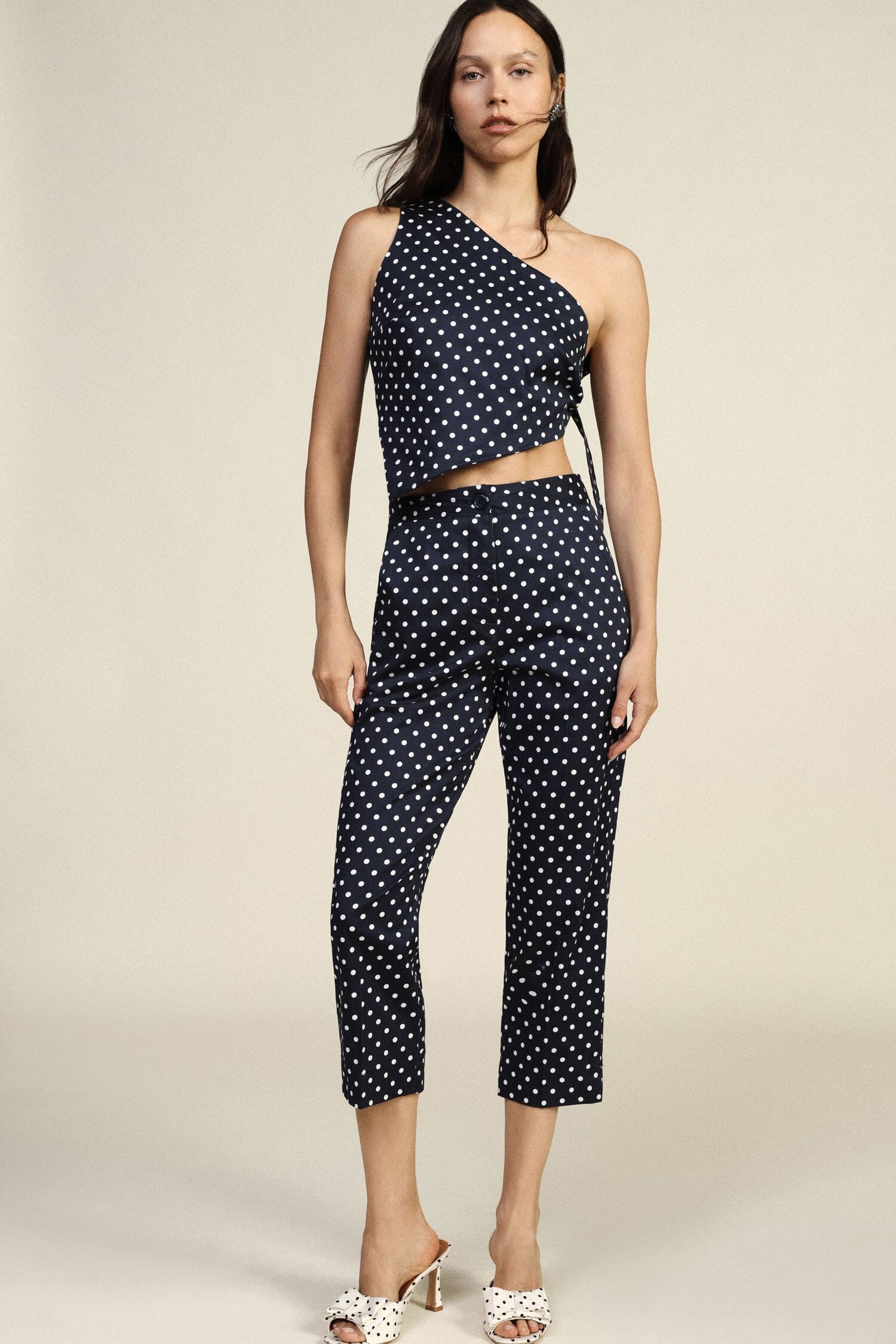 Pantaloni Cropped A Pois Con Vita Regular Dixie