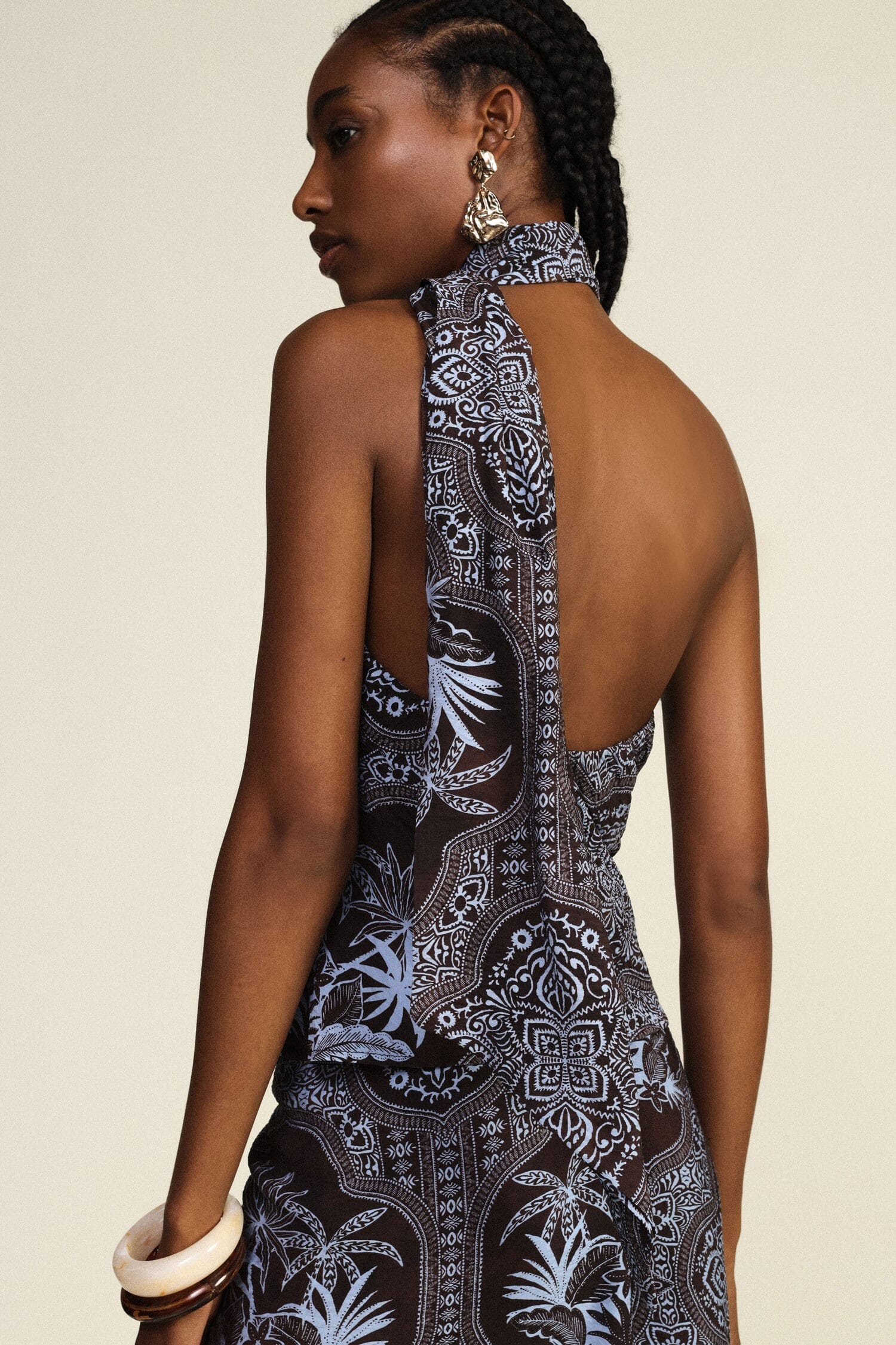 Asymmetrical Top With Bandana Print And Dixie Knot