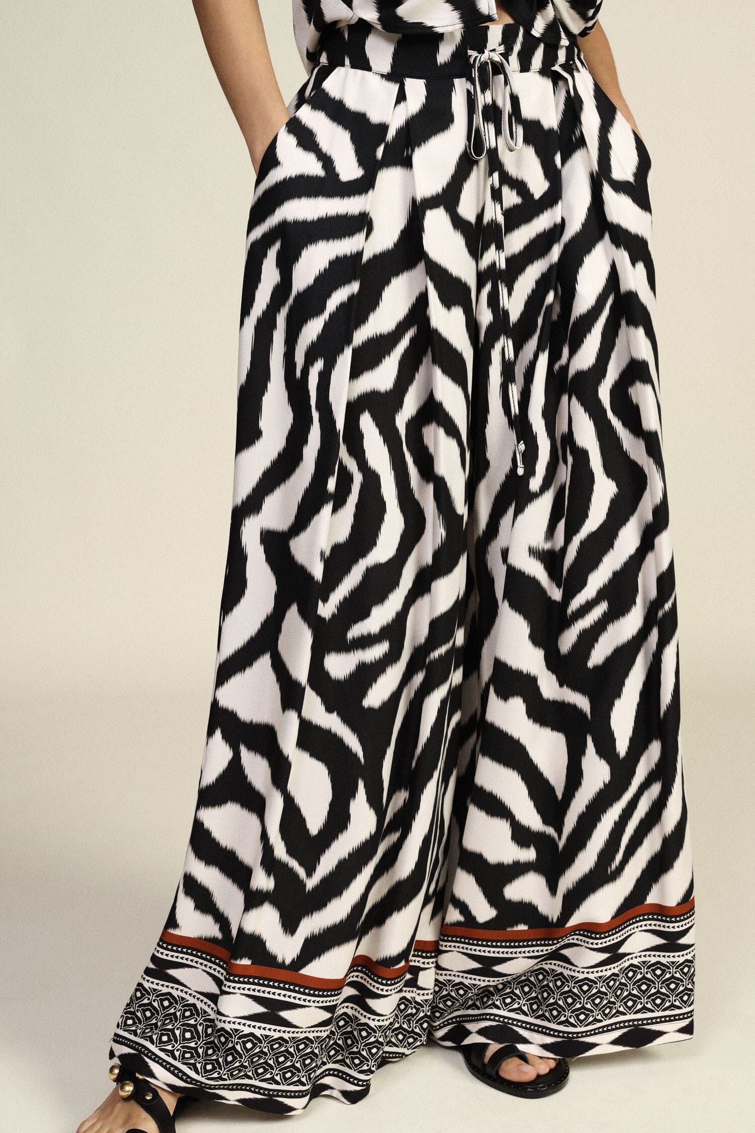 Animalier Print And Geometric Pattern Palazzo Trousers Dixie