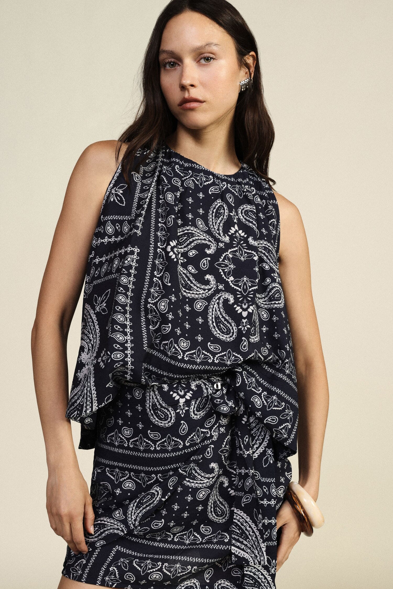 Dixie Patchwork Paisley Print Flared Top