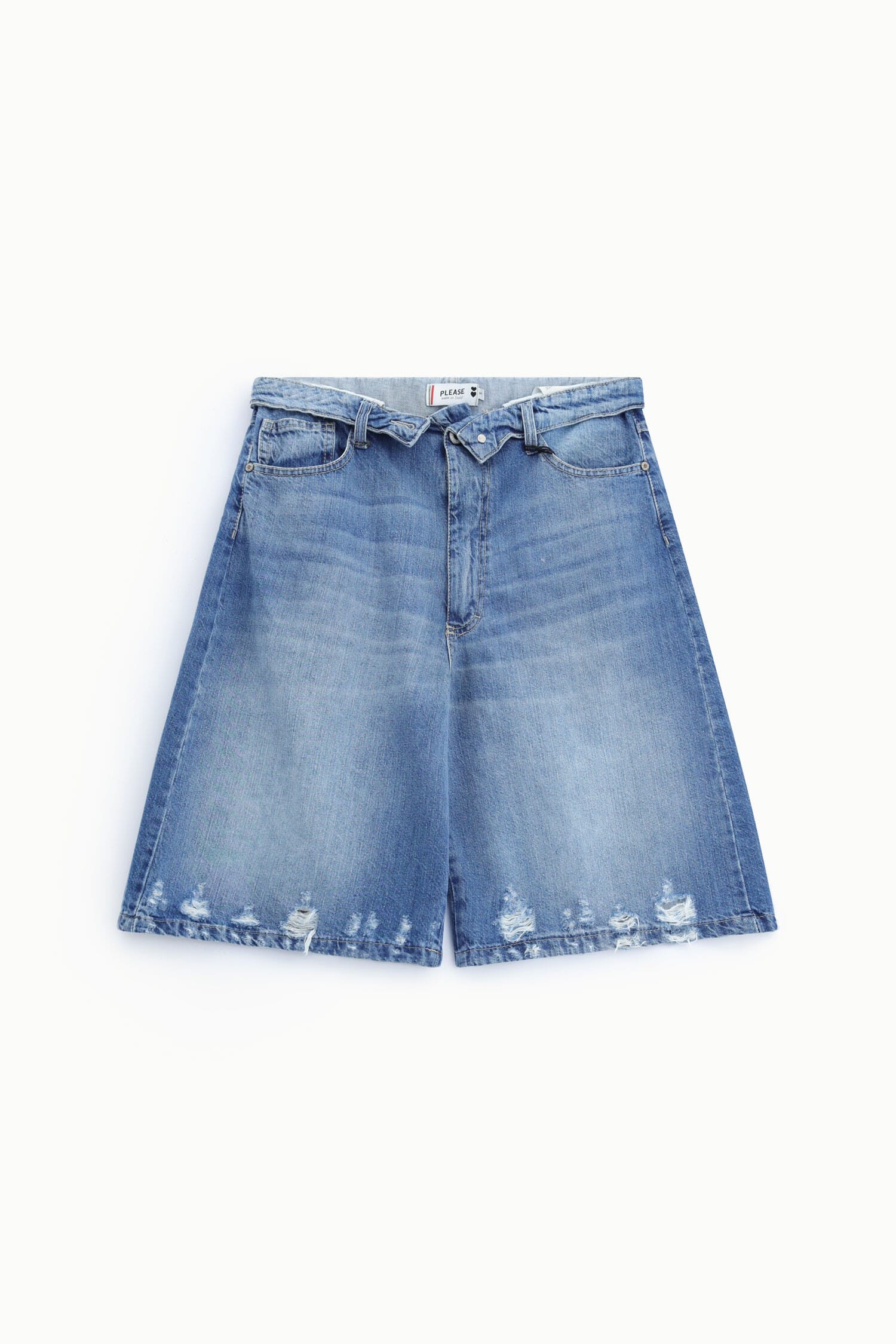 Shorts Cinque Tasche Effetto Used Lunghezza Al Ginocchio Please
