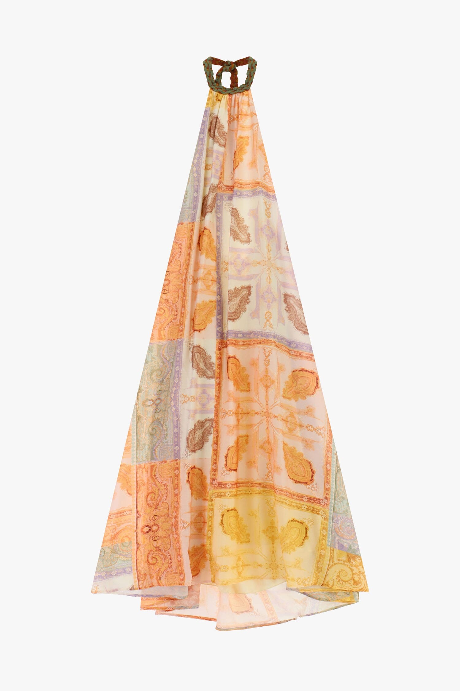 Dixie Long Patchwork-Print Dress with Knotted Neckline