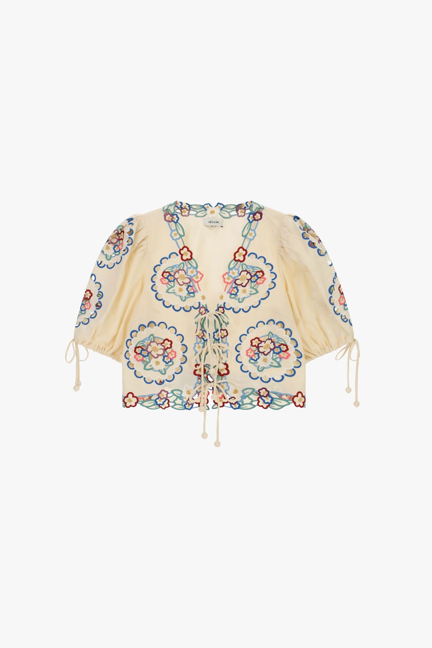 Blusa Corta Con Ricamo Floreale E Laccetti Dixie