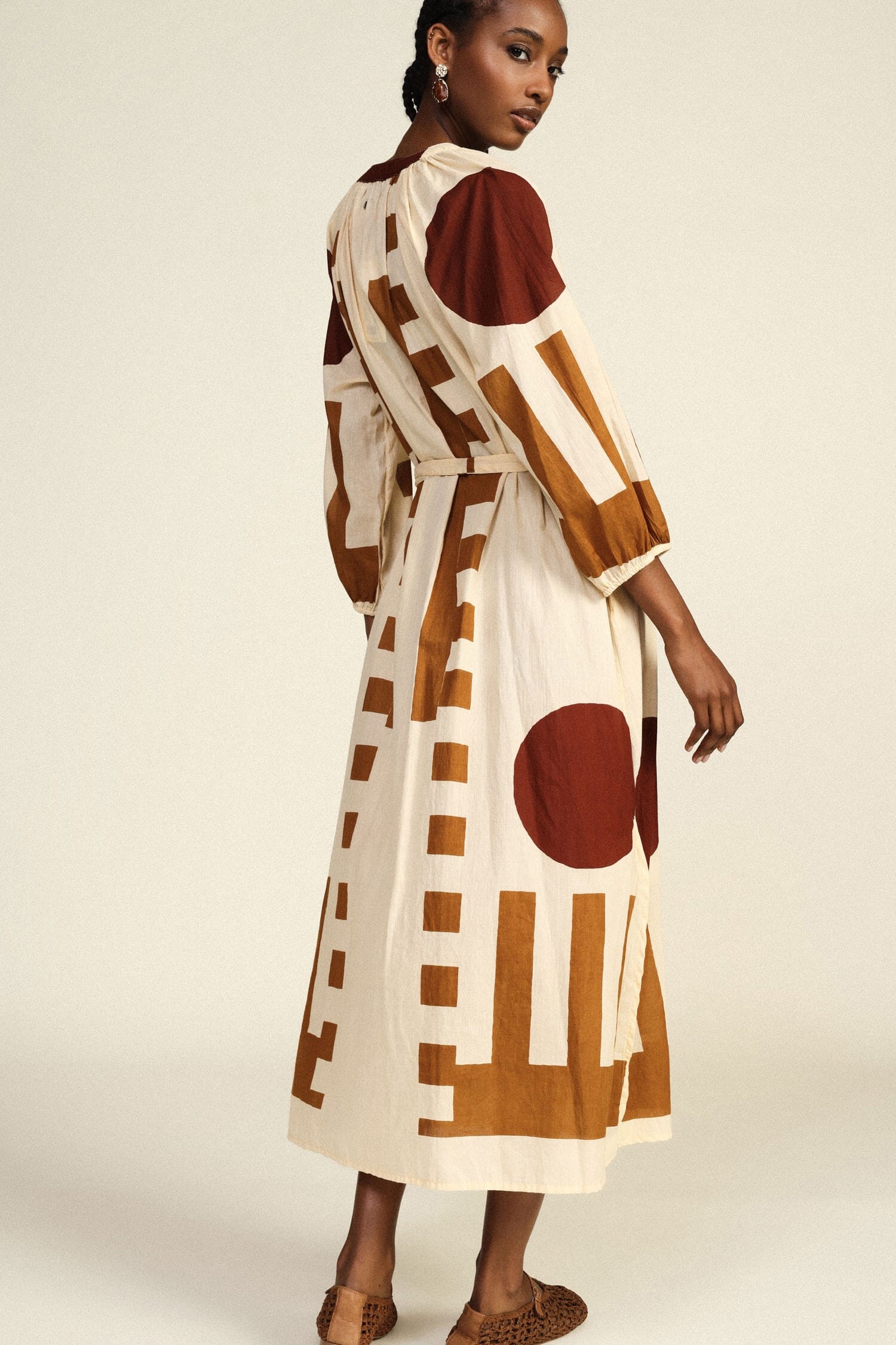 Robe longue Tissu imprimé géométrique Ceinture Dixie