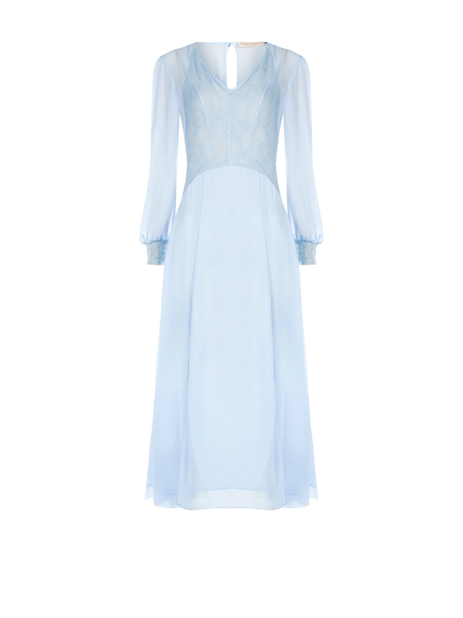 Rinascimento-style midi dress in georgette and lace with two front slits
