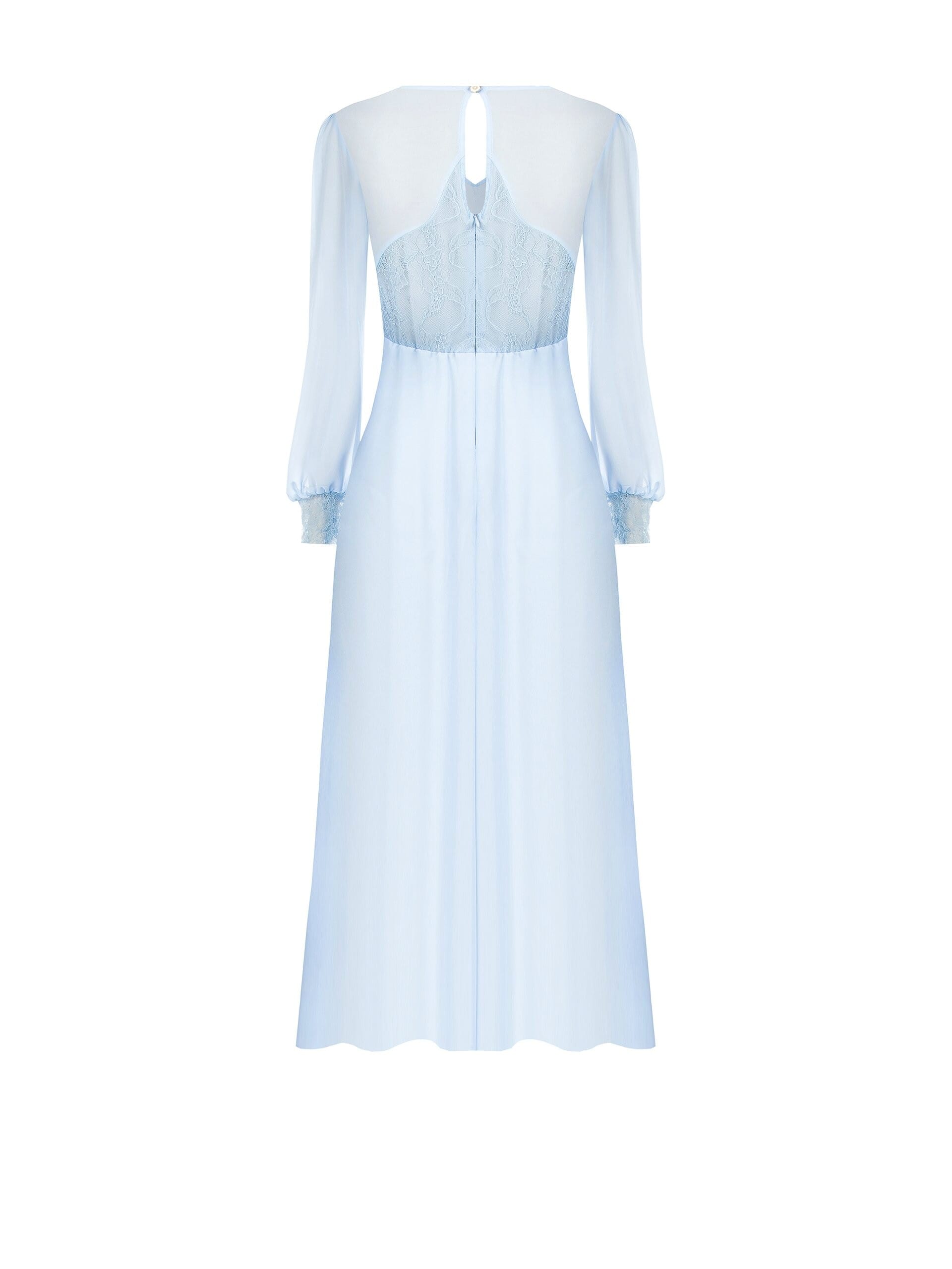 Rinascimento-style midi dress in georgette and lace with two front slits