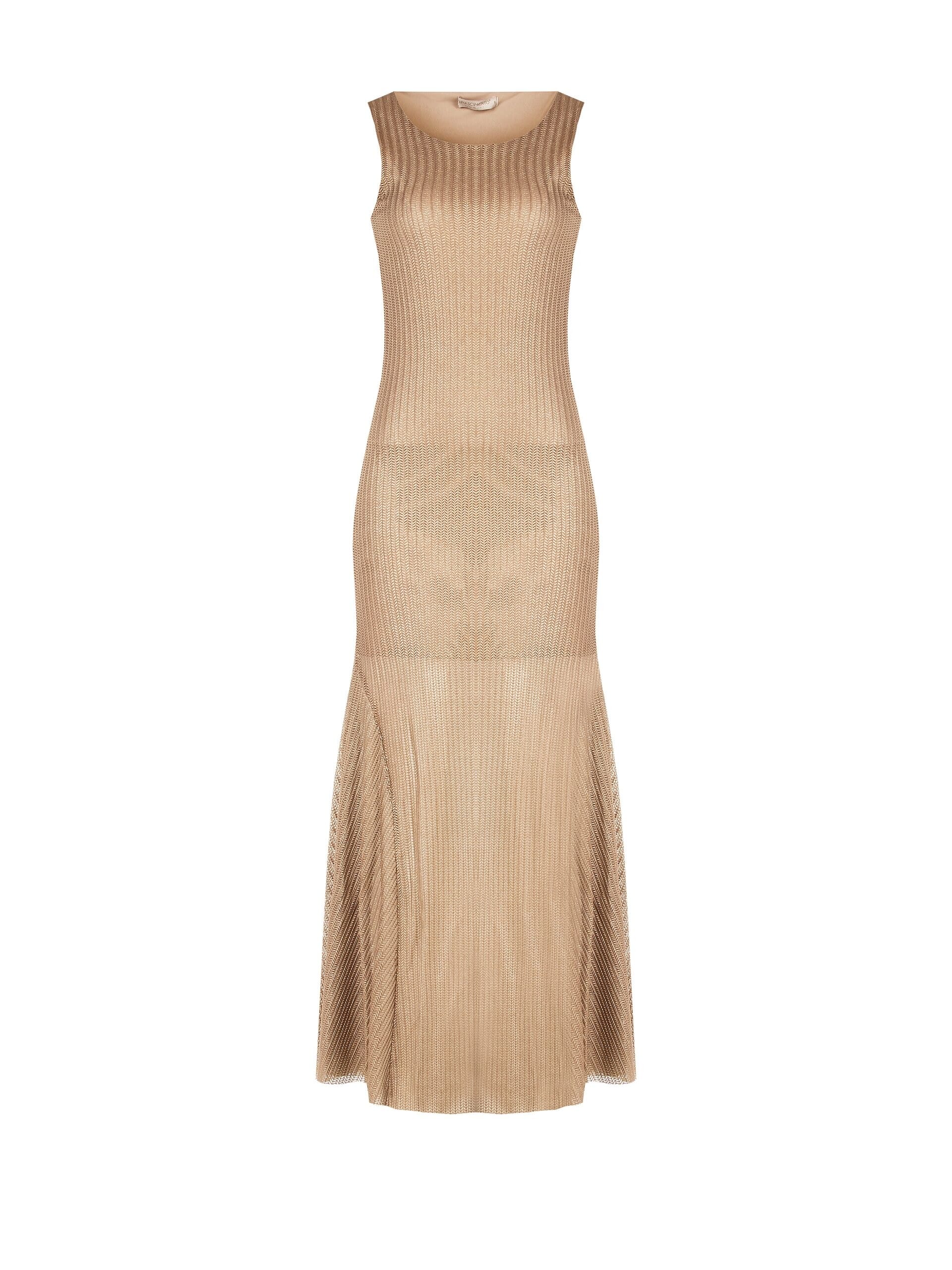 Long Mermaid-Style Dress in Laminated and Perforated Fabric with a Rinascimento Herringbone Pattern