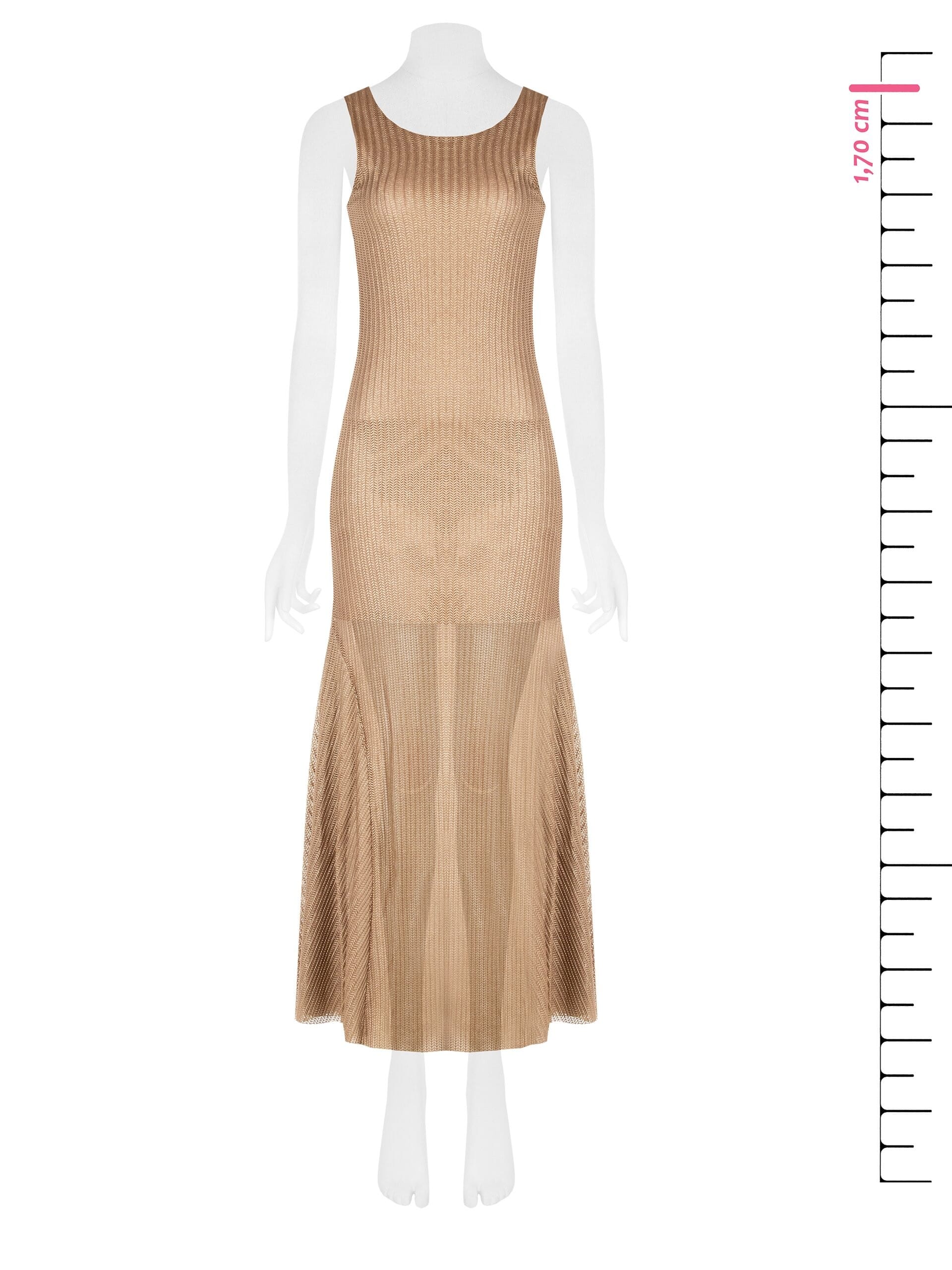 Long Mermaid-Style Dress in Laminated and Perforated Fabric with a Rinascimento Herringbone Pattern