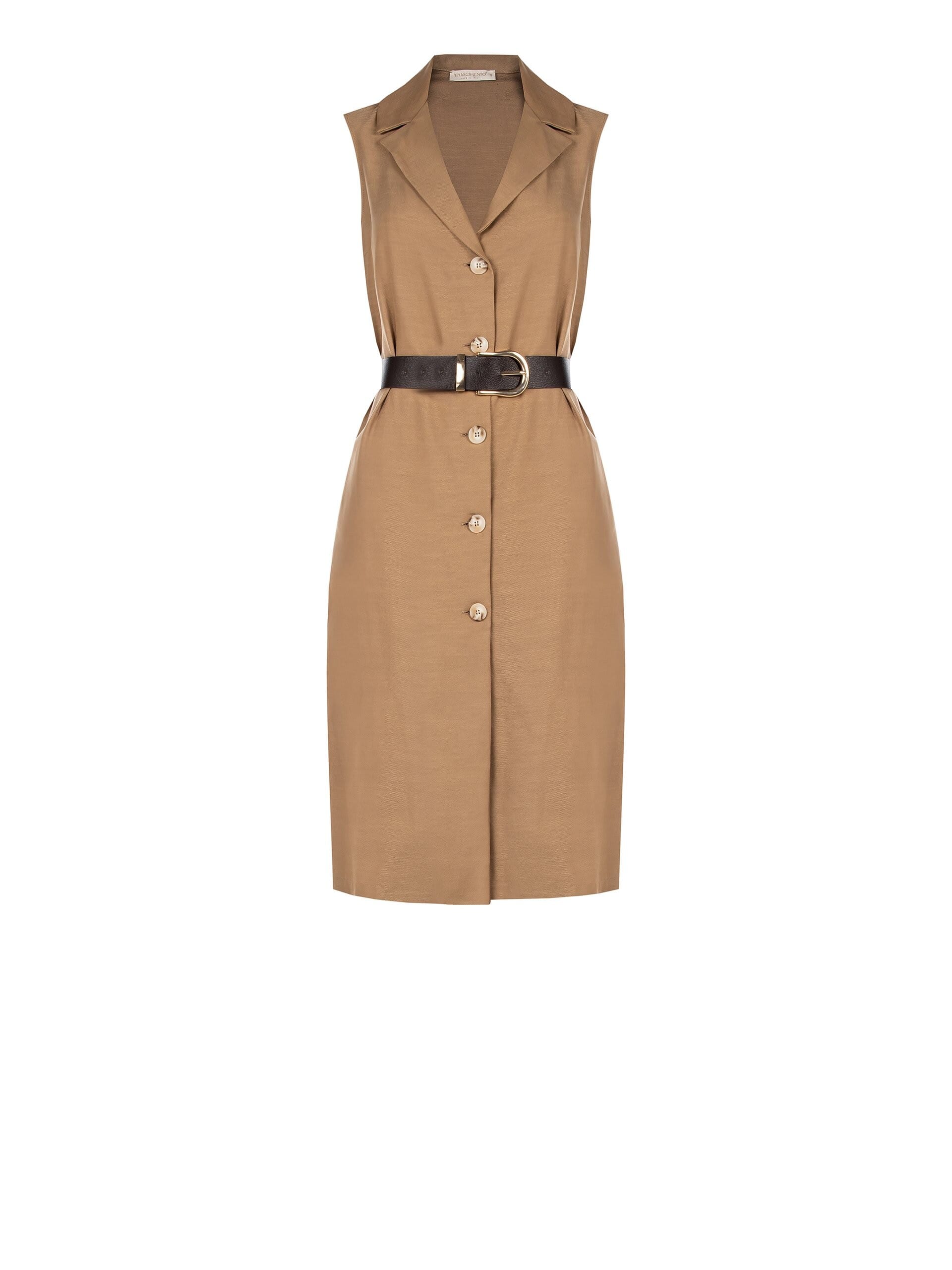 Straight-cut dress in a lyocell and cotton blend with a matching faux leather belt by Rinascimento
