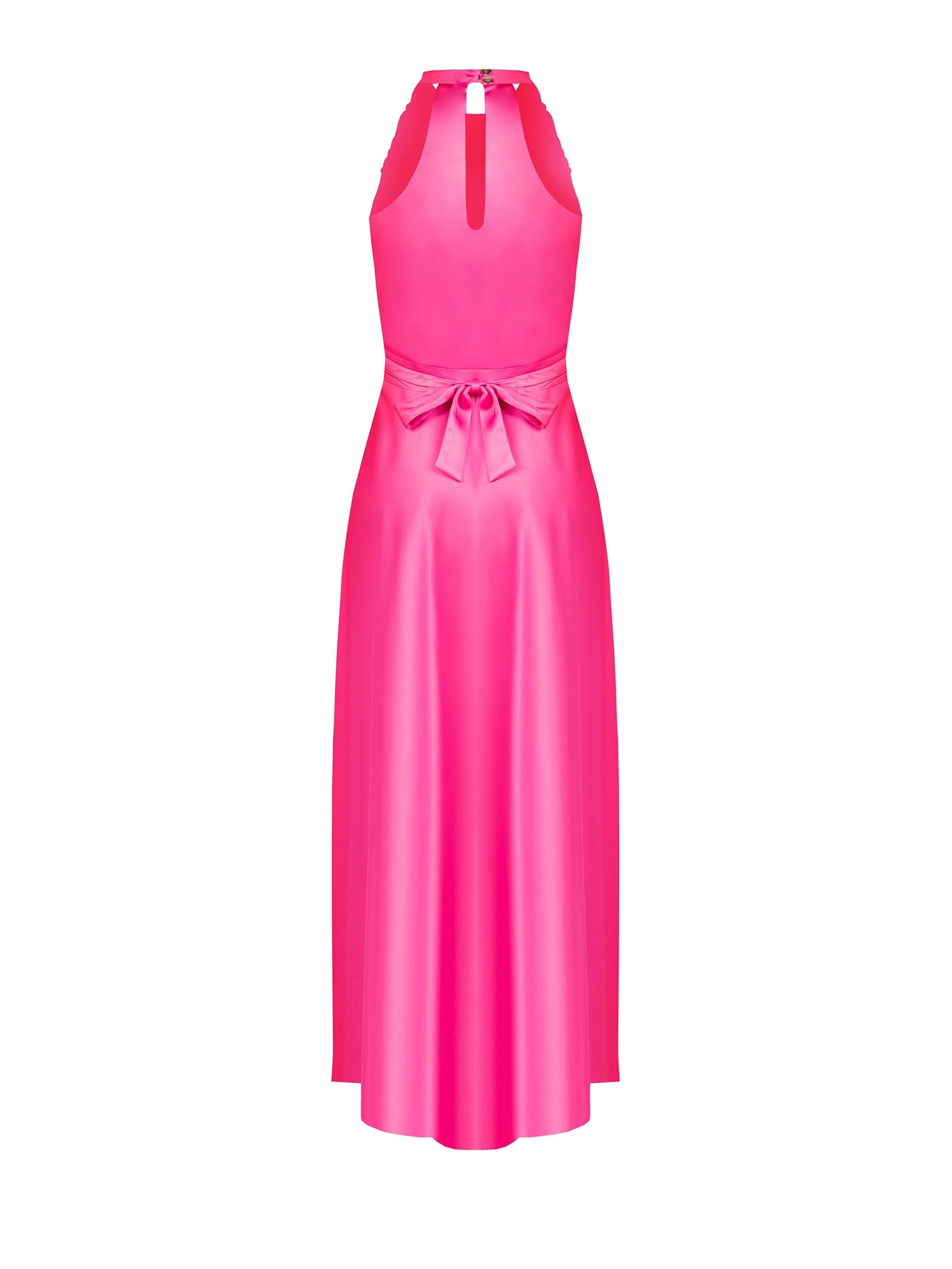 Rinascimento Maxi Satin Dress with Draped Neckline and Bow at the Back