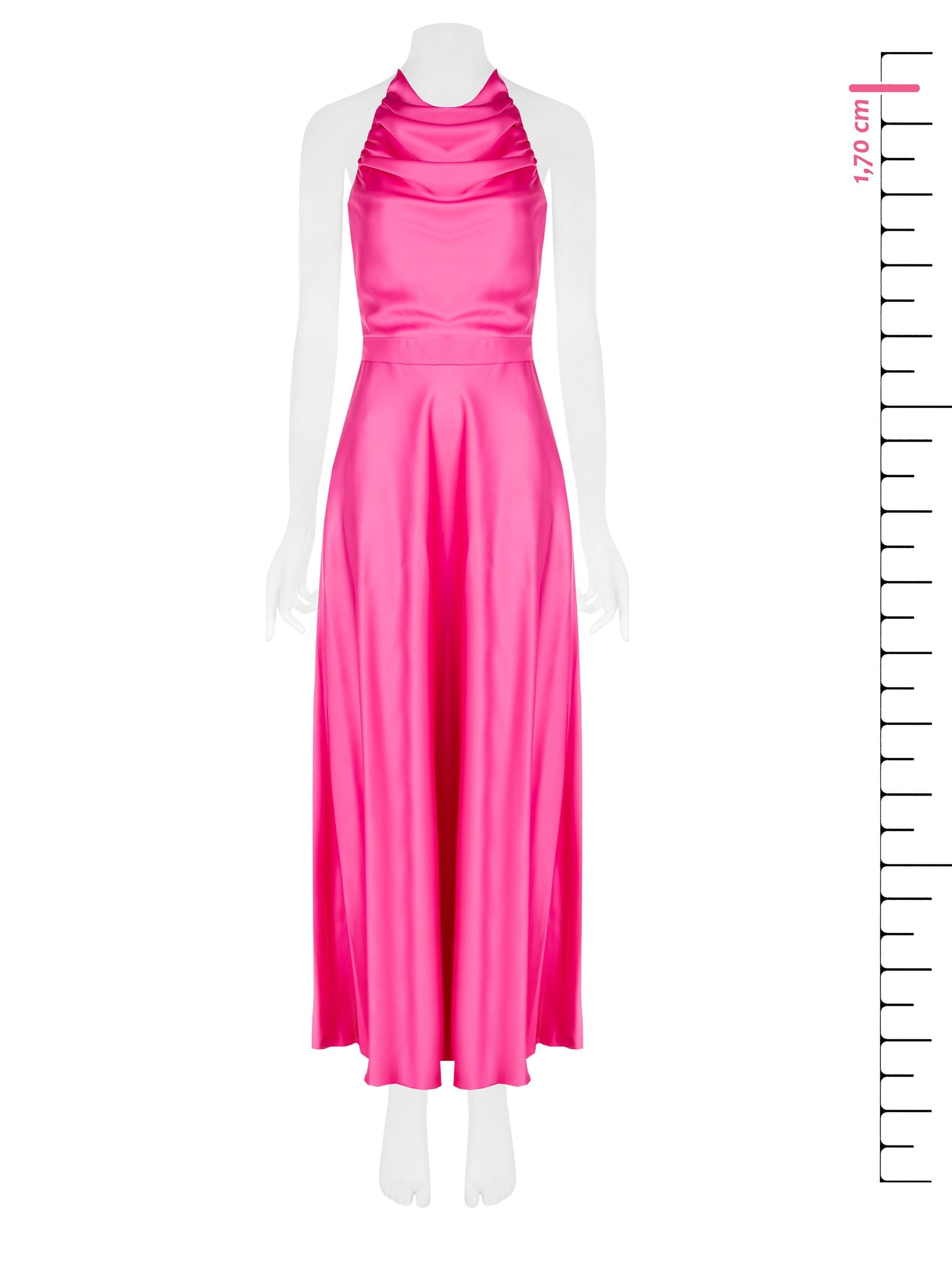 Rinascimento Maxi Satin Dress with Draped Neckline and Bow at the Back