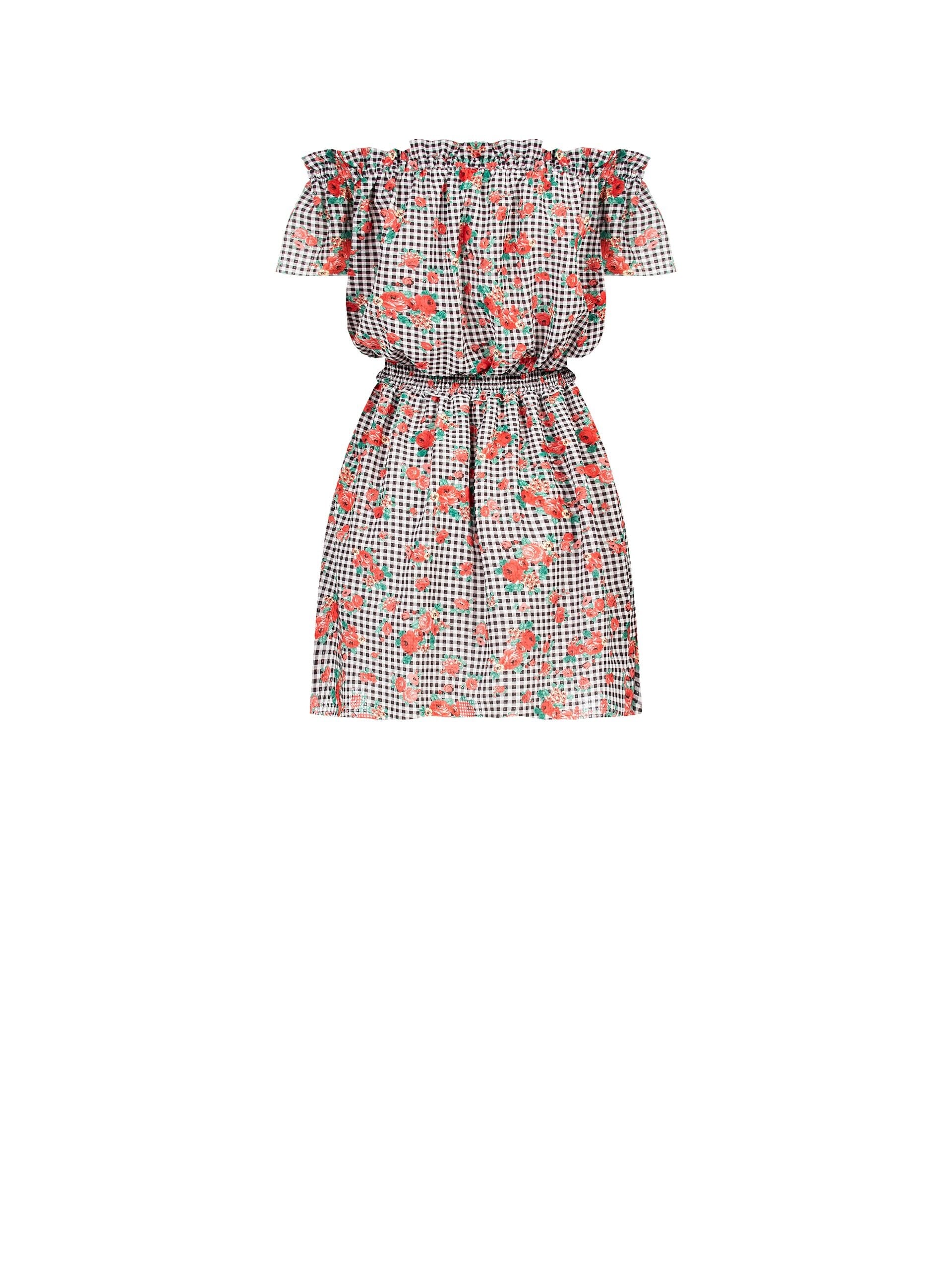 Short Check and Rose Print Dress with Elasticated Waist – Rinascimento