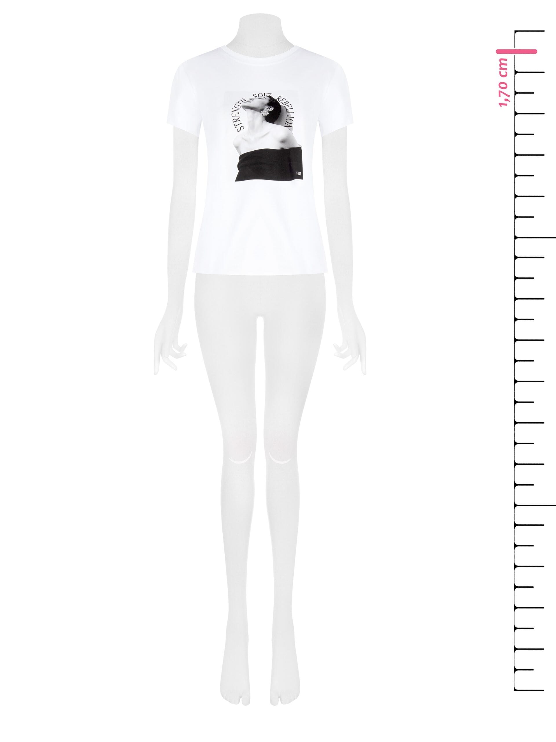 T-shirt coupe classique en coton mélangé, imprimé pour femme, avec strass « Rinascimento »