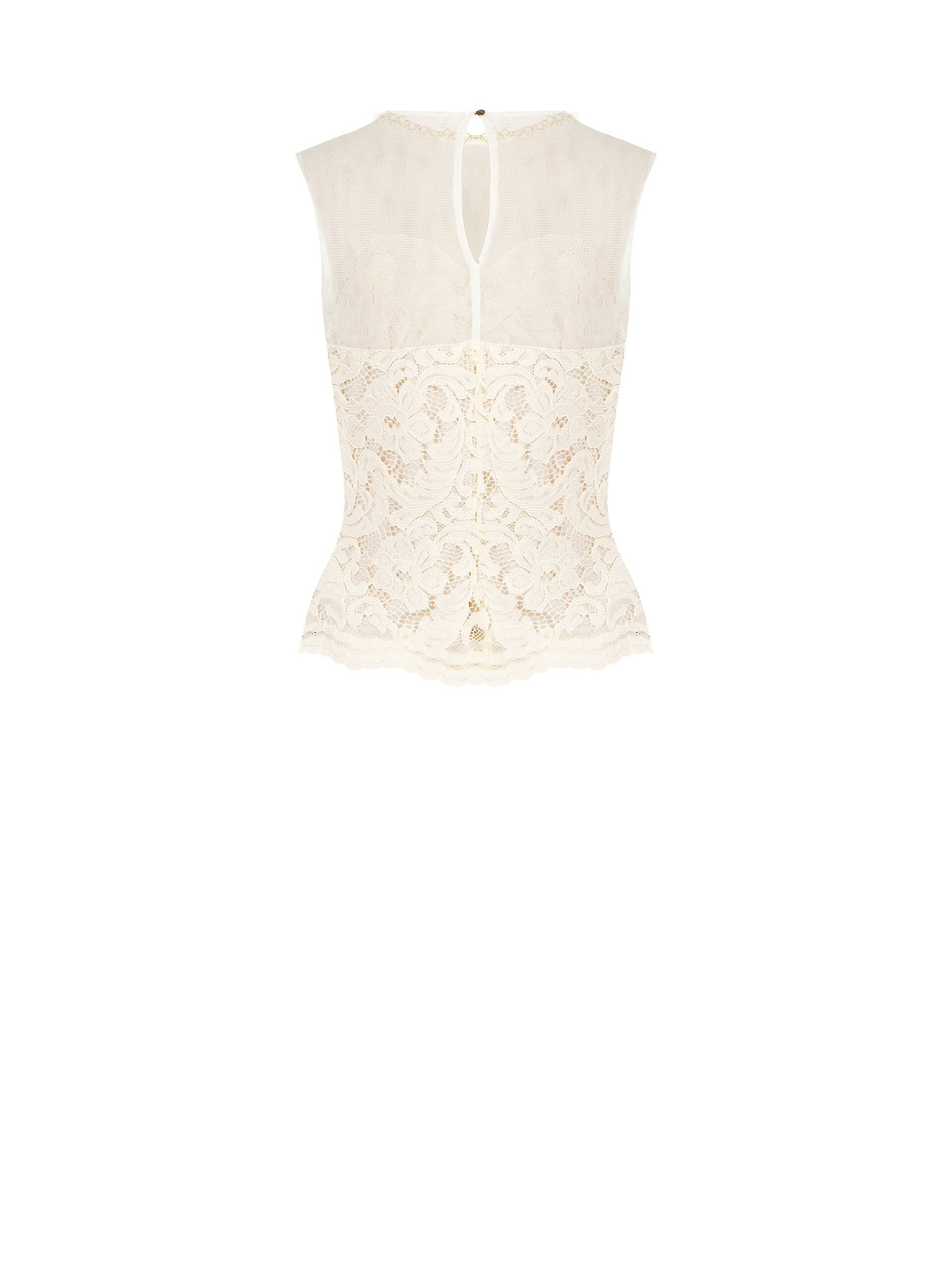 Haut bustier cintré en dentelle avec empiècement en tulle et col rond orné de perles « Rinascimento »