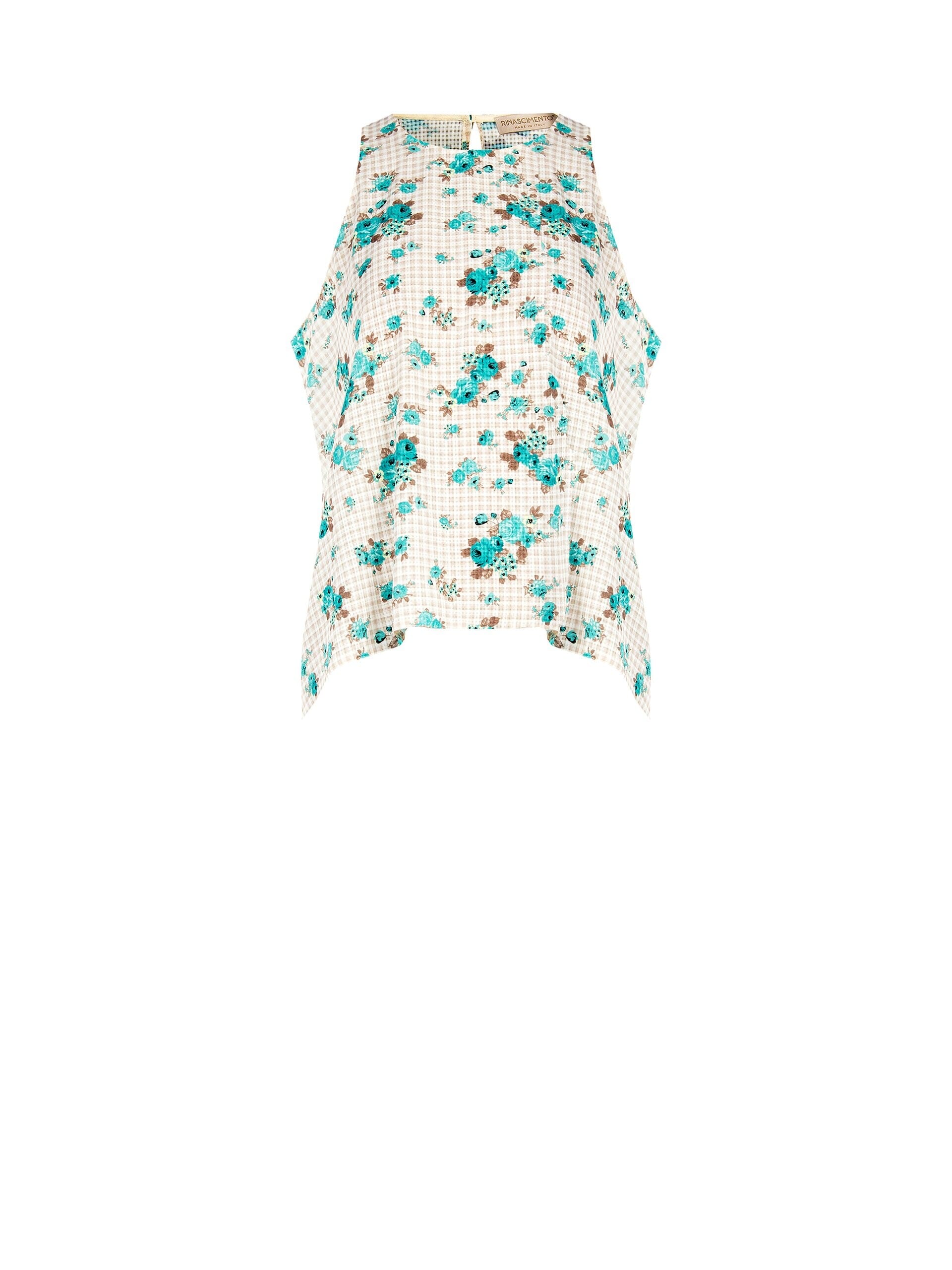Blouse ample en forme de trapèze, à carreaux et roses Rinascimento